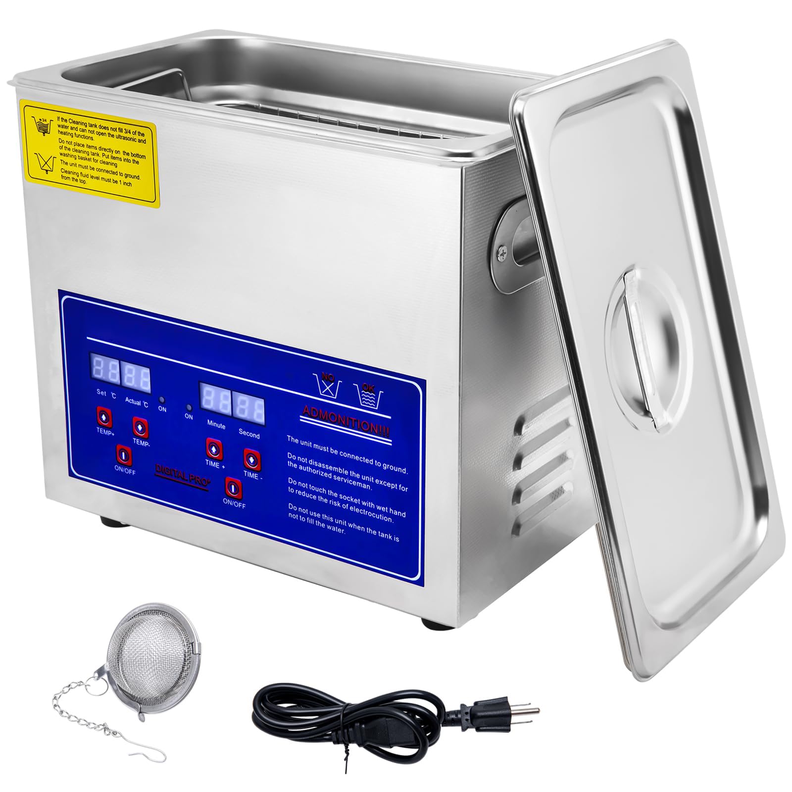 3L Industrial Heated Ultrasonic Parts Cleaner with Digital Timer - 110V Carburetor, Coin, Dental & Watch Cleaning Machine for Automotive & Home Use