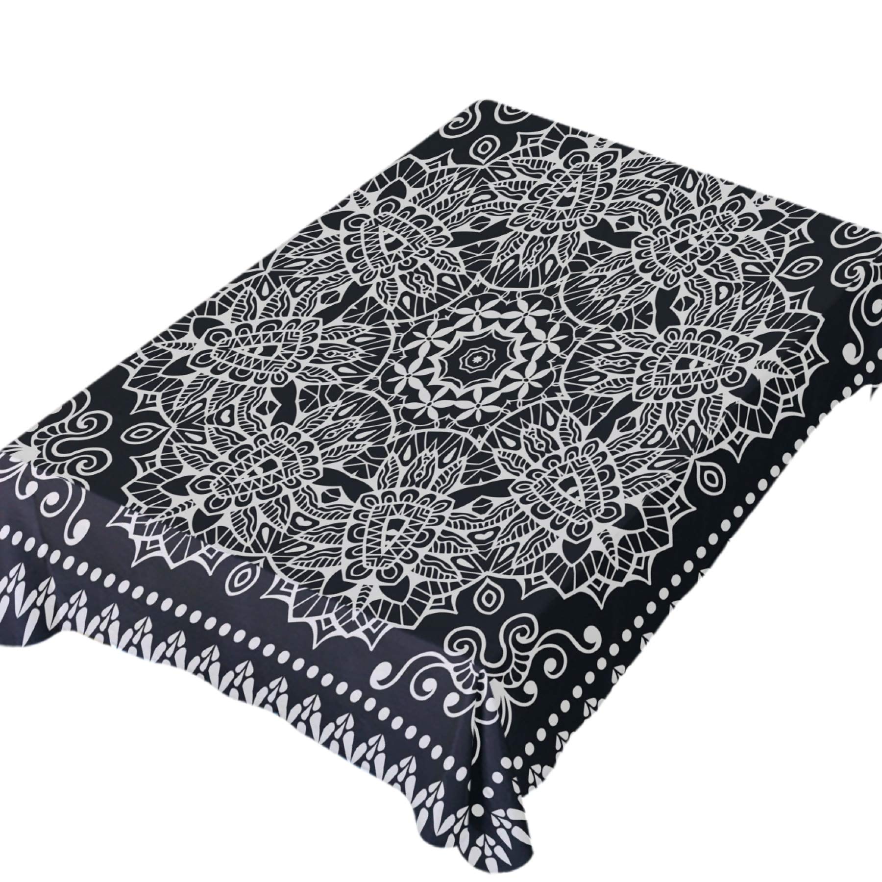 Bohemian Black Mandala Tablecloth 54x54 Inch - Rectangle Table Cover for Outdoor Wedding, Party, Dining Room - Waterproof & Wrinkle-Resistant Table Protector for Indoor & Outdoor Use