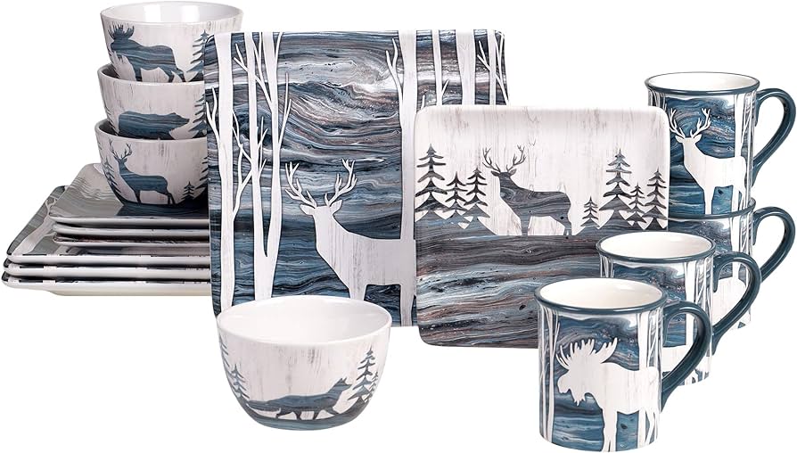Premium Lone Oak Lodge Dinner & Serve Ware Set - Rustic Elegant Tableware for Family Gatherings & Holiday Dining - Perfect for Thanksgiving, Christmas & Special Occasions