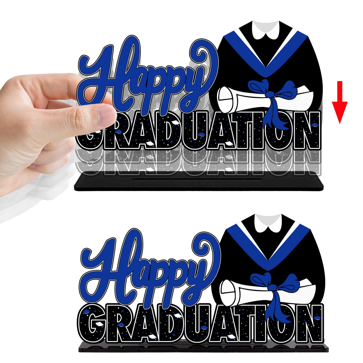 LINGTEER Class of 2025 Graduation Decor Set - 3Pcs Acrylic Table Centerpieces with Congrats Grad 2025 Stand for High School & College Commencement Parties - Blue - Perfect for Graduation Ceremony Decorations, Senior Night Celebrations and Photo Backdrop Displays