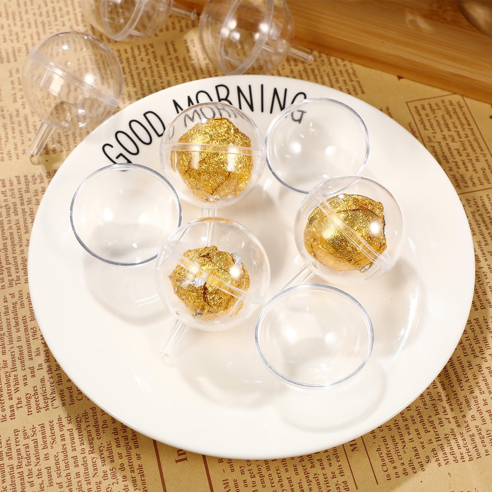 100pcs Clear Acrylic Chocolate Holder Balls - Round Candy Bouquet Box Supports for Wedding, Party & Flower Packaging Decor - Perfect for DIY Gift Arrangements and Dessert Displays