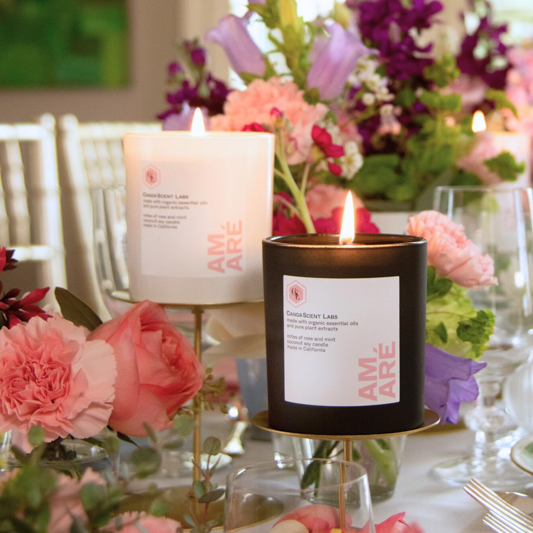**Amaré Love Scented Candle Set - Rose & Mint Aromatherapy Candles, 100% Natural Botanical Ingredients, Fresh & Luxurious, Perfect for Romantic Dates, Relaxation & Home Decor**