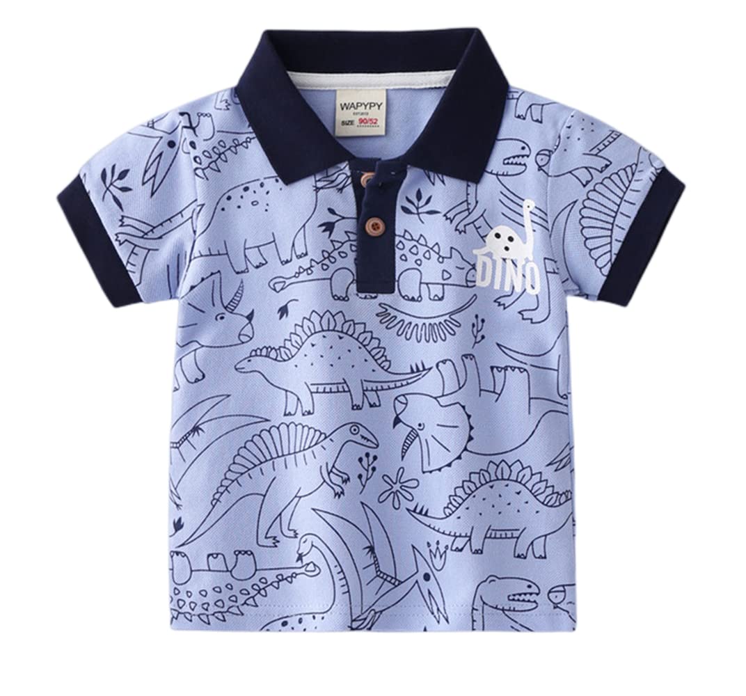 Meufam Baby Boys' Dinosaur Striped Short Sleeve Polo Shirt - Toddler Summer Collared Pique T-Shirt for Playdates, Preschool & Outdoor Activities