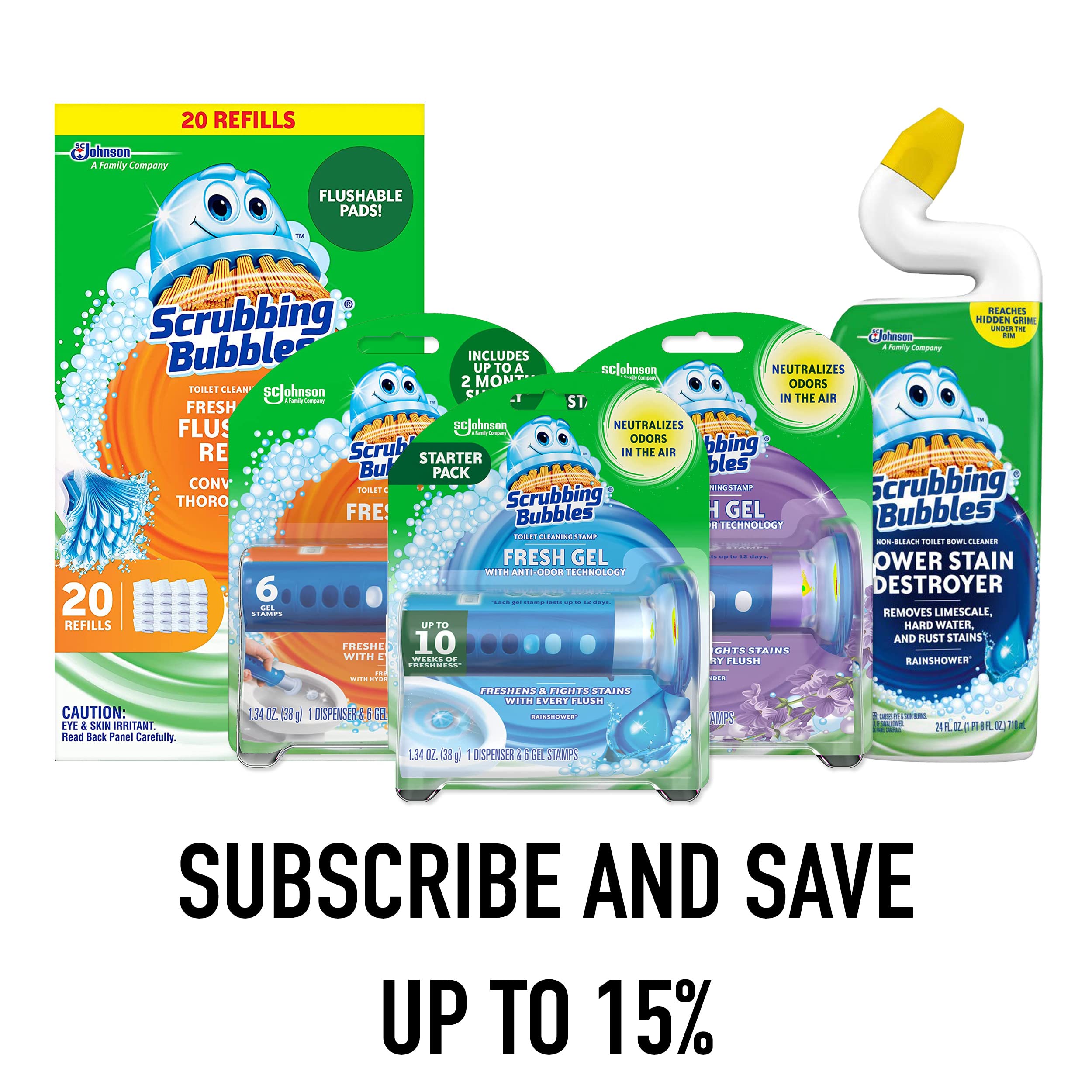 Scrubbing Bubbles Toilet Gel Stamps - Fresh Scent Toilet Bowl Cleaner for Limescale & Ring Prevention - 6 Stamps per Dispenser (Pack of 2) - Powerful Bathroom Cleaning & Maintenance - Easy-to-Use Toilet Cleaning Solution for Homes, Hotels & Offices - Perfect for Daily Cleaning, Deep Stain Removal and Preventing Toilet Rings