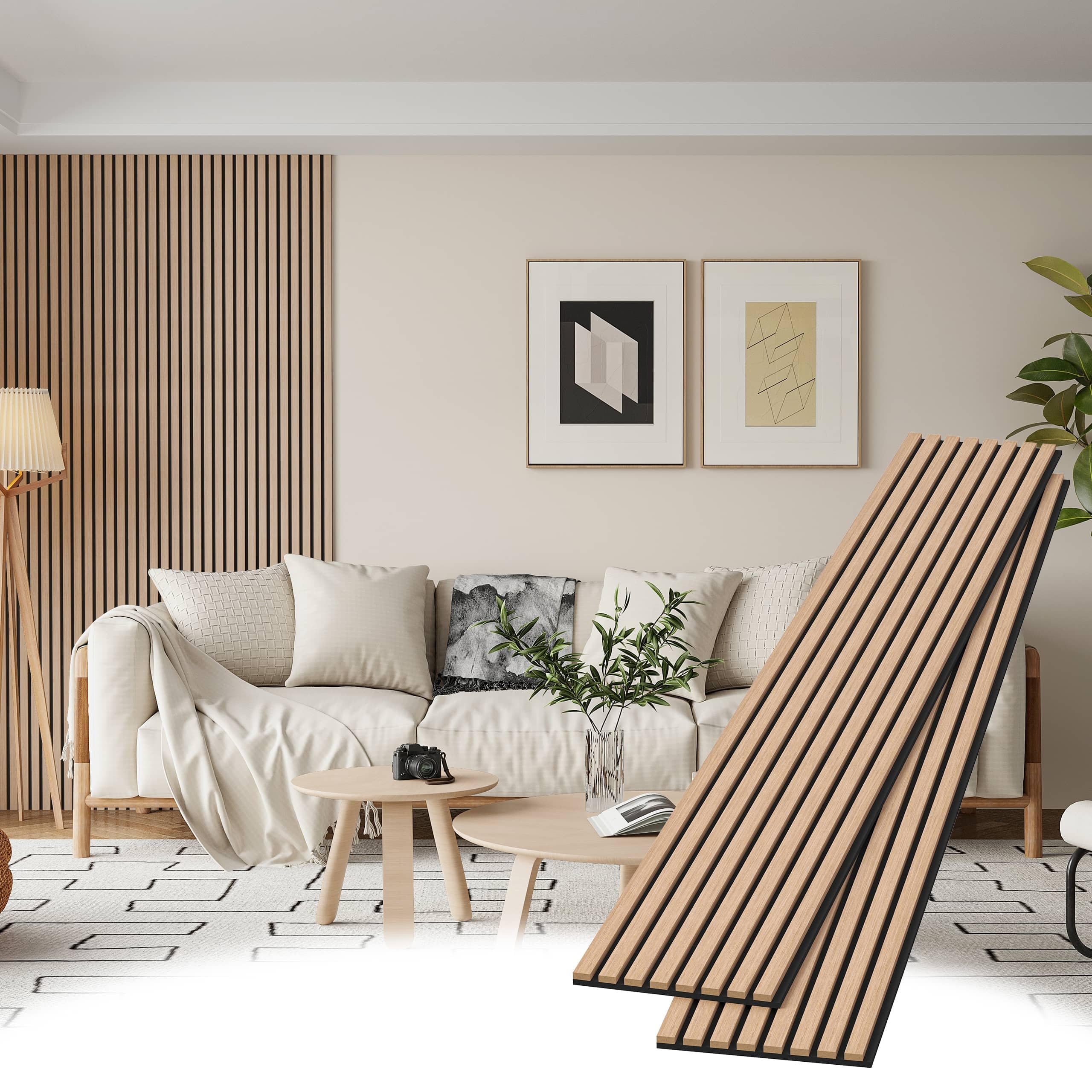 2 Pack Oak Wood Slat Wall Panels - 8 x 1 ft Acoustic Decorative Panels for Walls & Ceilings | Soundproof Interior Décor with Felt Back Board | Perfect for Home Theater, Office, and Studio Design