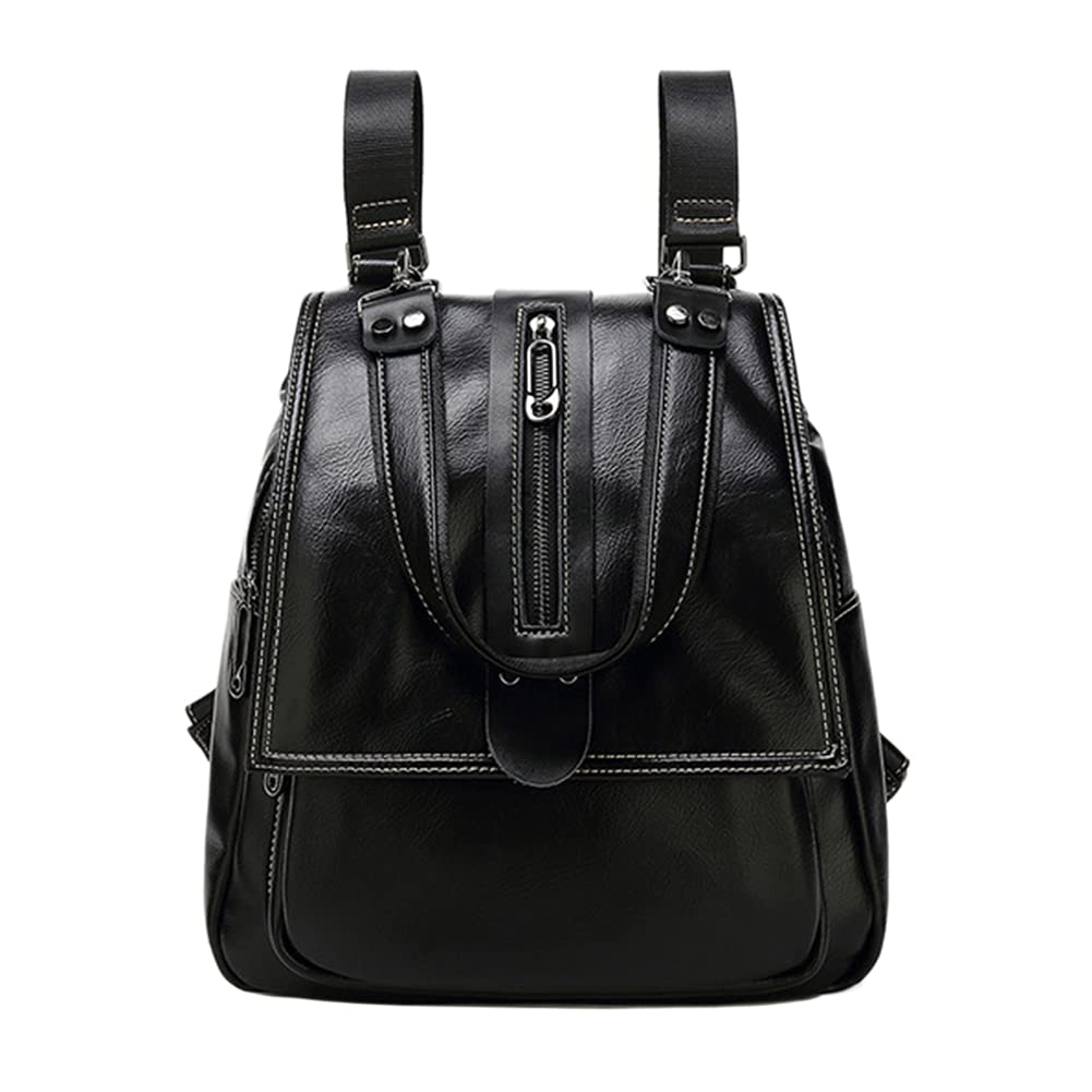 HOYOFO Genuine Leather Backpack Purse for Women - Stylish Shoulder Bag & Handbag - Large Ladies Satchel Travel Backpack Daypack - Perfect for Work, School & Travel - Black