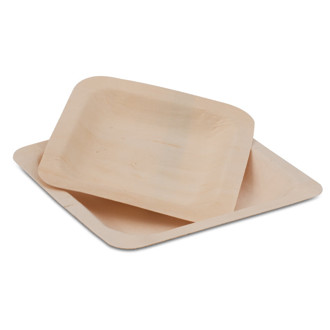 Square Poplar Wood Plates 4.5 Inch - 50 Pack Natural Wooden Appetizer Plates for Party, Wedding, Picnic & Charcuterie Board Serving