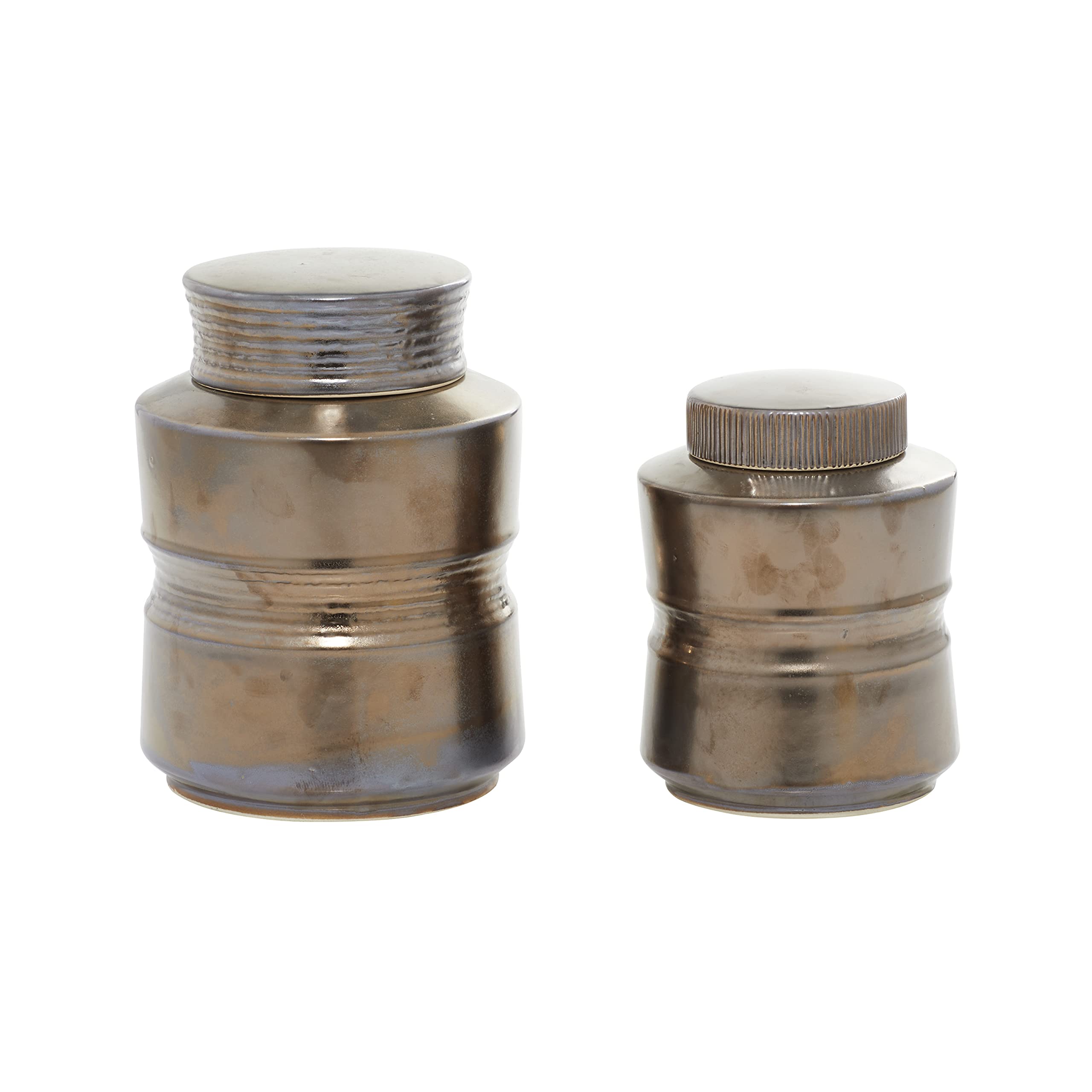 Deco 79 Ceramic Decorative Jars with Grooves - Set of 2 (9