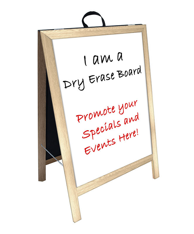 Double Sided A-Frame Sidewalk Dry Erase Whiteboard with Natural Wood Frame - Perfect for Outdoor Advertising, Restaurant Menus, and Retail Signage