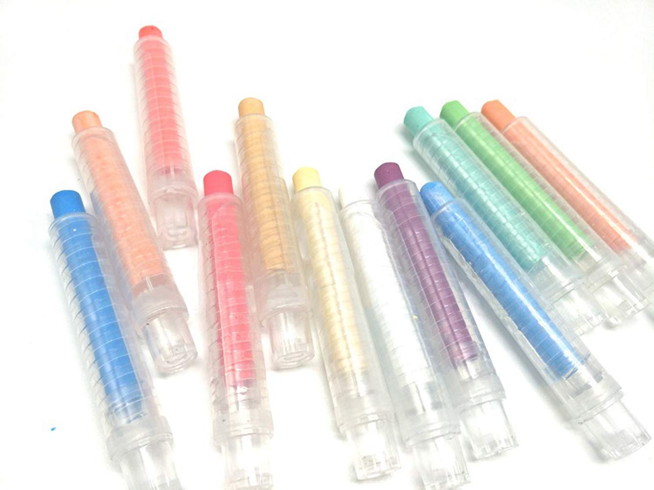 Non-Toxic Dustless Twistable Colored Chalk - 12 Pack Fine 1.0mm Tip for Kids Drawing, Writing on Whiteboard & Blackboard | Perfect for Classroom, Home Schooling & Art Projects