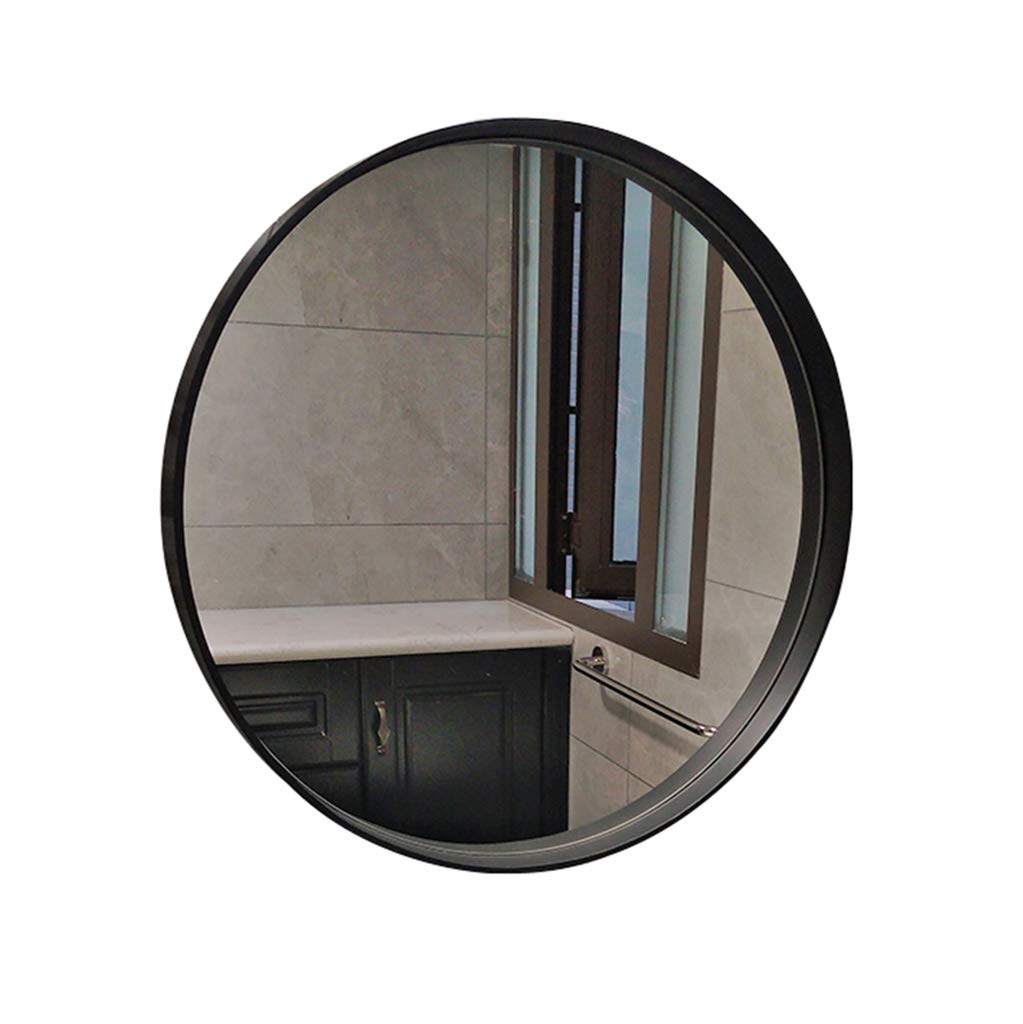 Round Wooden Wall-Mounted Bathroom Mirror with Black Frame - 5cm Thick - Perfect for Vanity, Powder Room & Modern Home Decor