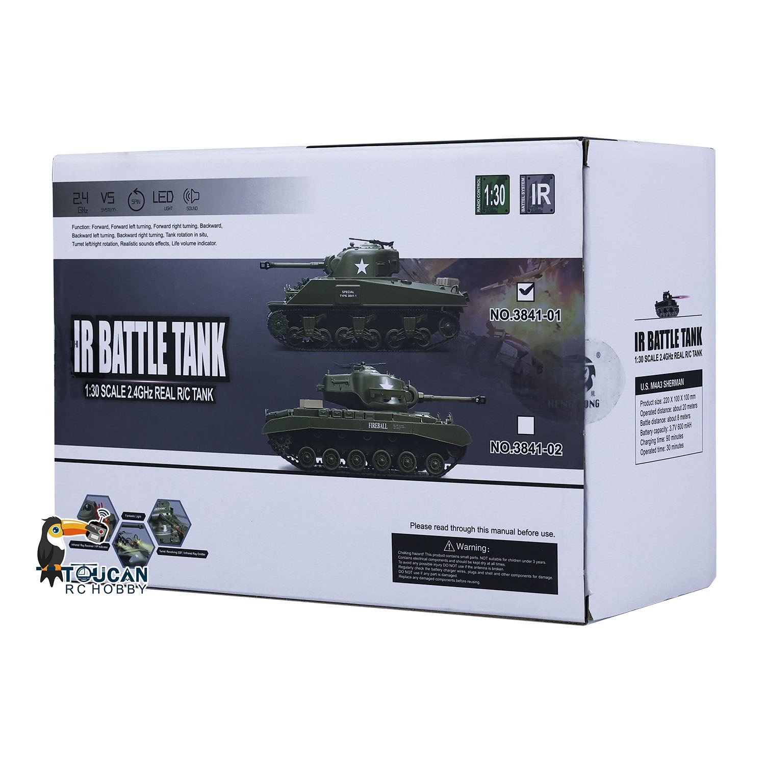 Heng Long 1/30 Scale Plastic RC Battle Tank - Remote Control Panzer Sherman M4A3 3841-01 with 2.4G Infrared Combat System (US Stock) - Perfect for Military Enthusiasts, Collectors & RC Hobbyists