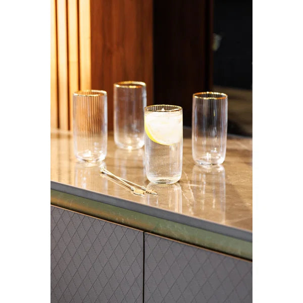 Premium Mikasa Sorrento 4-Piece Crystal Highball Glass Set - 17oz (510ml) Elegant Drinking Glasses for Cocktails, Whiskey, Iced Tea & Entertaining at Home