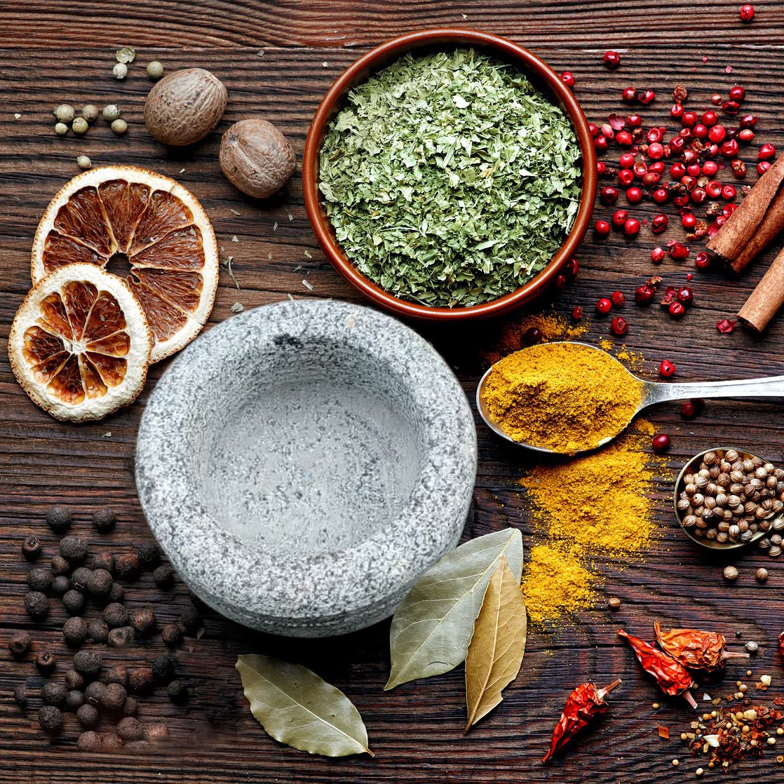Natural Stone Pestle and Mortar Set - 4 Inch Small Size Traditional Grinder for Spices, Herbs & Garlic - Perfect for Indian Cooking, Ayurvedic Remedies & Kitchen Prep