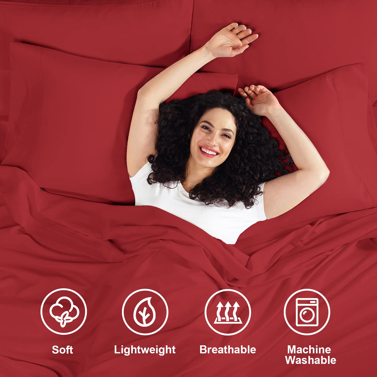 Empyrean Twin XL Sheets Set - 4 Piece 110 GSM Luxury Bedding with Pillowcases - Soft & Breathable for Twin XL Beds - Burgundy Red - Perfect for Hotels, Dorms & Guest Rooms