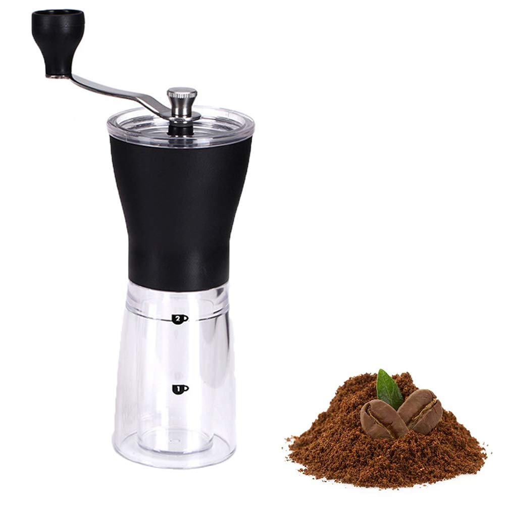 Premium Manual Coffee Grinder - Adjustable Ceramic Burr, Portable Stainless Steel Hand Mill for Espresso, French Press & Pour Over - Perfect for Travel, Camping & Home Kitchen Use (2 Cup Capacity, Black)