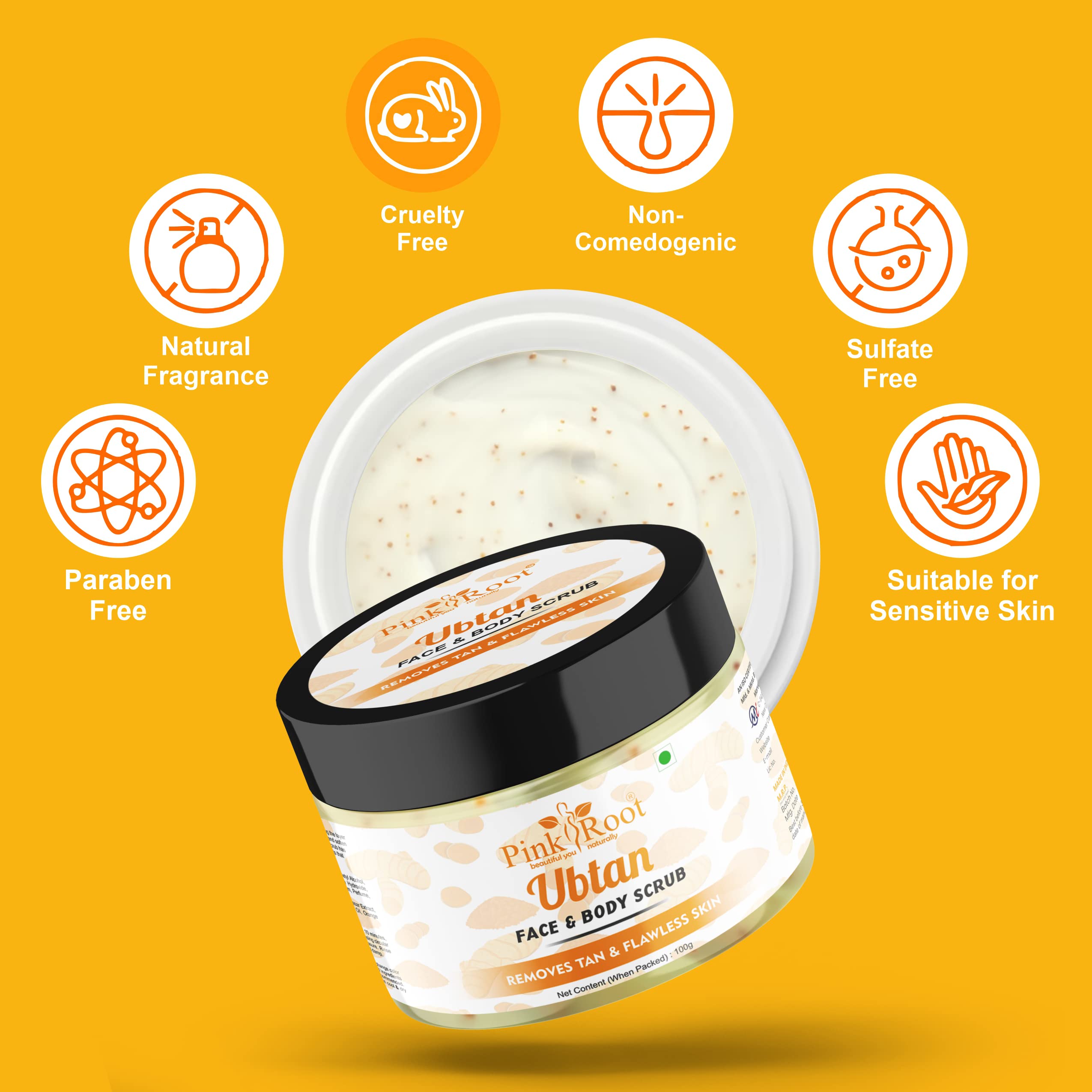 Pink Root Ubtan Face & Body Scrub 100g - Natural Exfoliating Cleanser for Glowing Skin | Perfect for Spa Day & Self-Care Routine