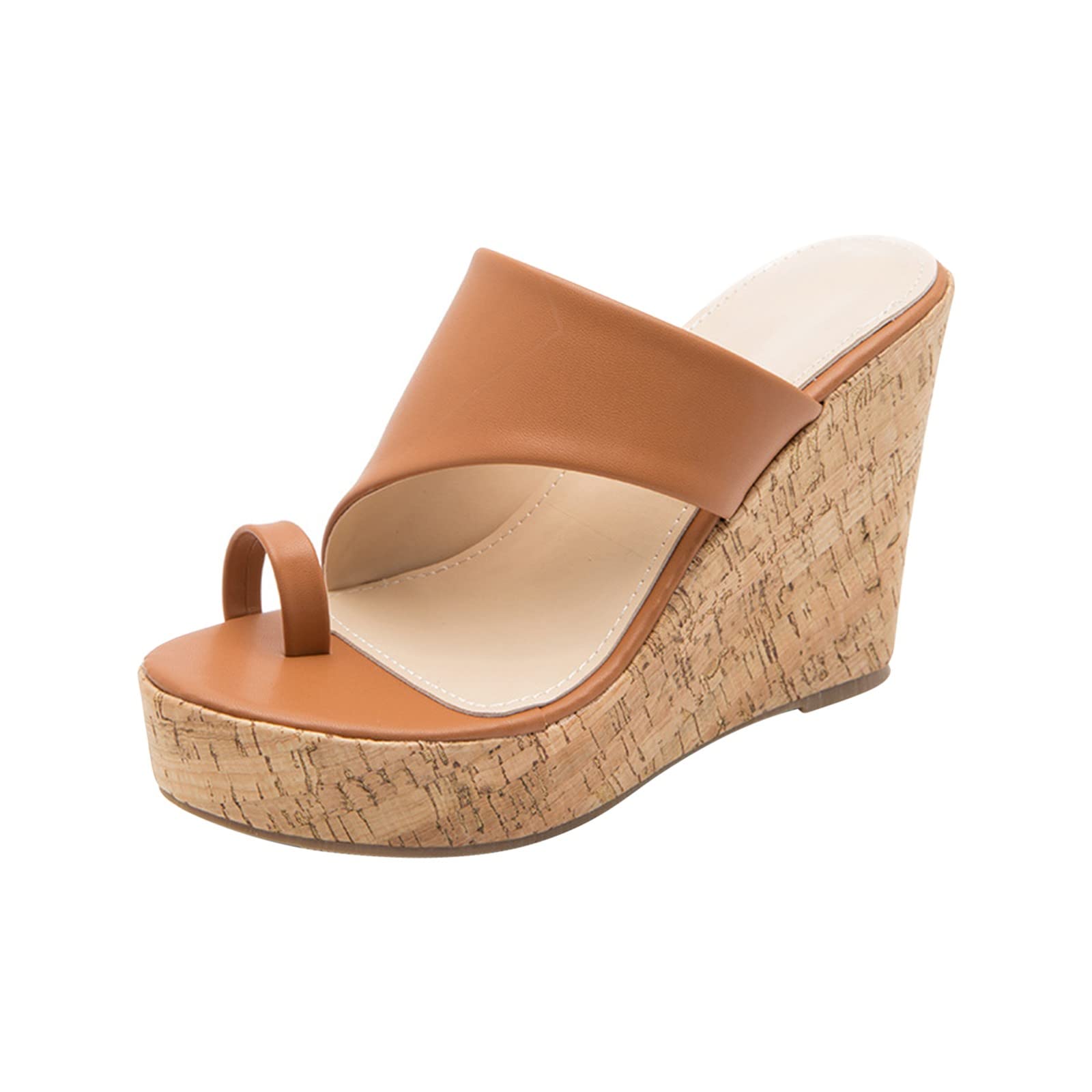 Women's Wedge Sandals - Summer Casual Slip On Mules with Toe Ring & Platform Heels | Open Toe High Heel Sandals for Beach, Party & Vacation Wear