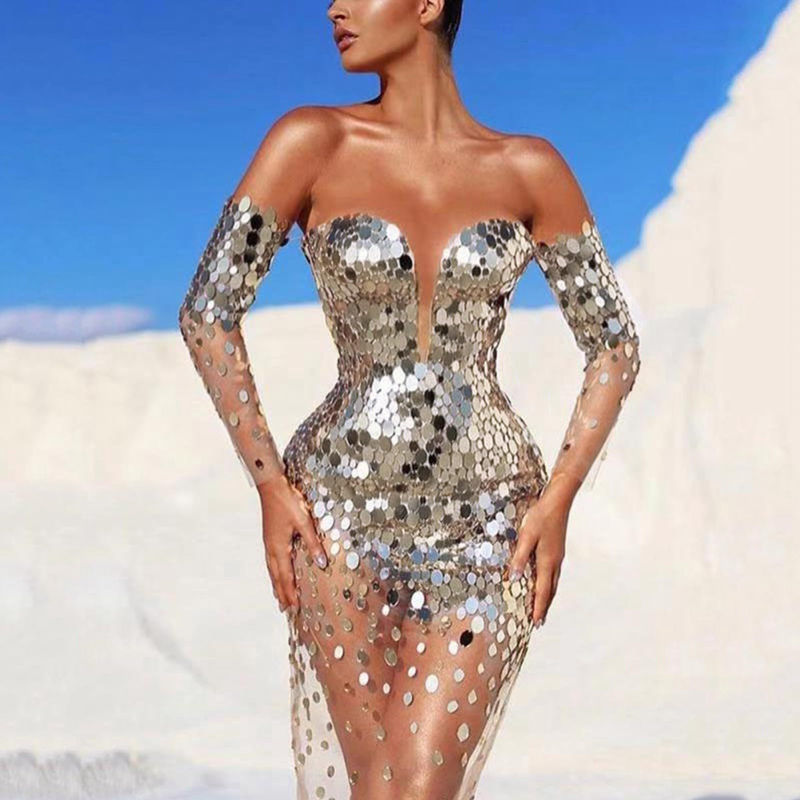 Elegant Long Summer Dresses for Women - Flowy Mesh Sundress for Beach, Club, Evening Party & Prom | Sexy Spring Dress for Casual & Special Occasions
