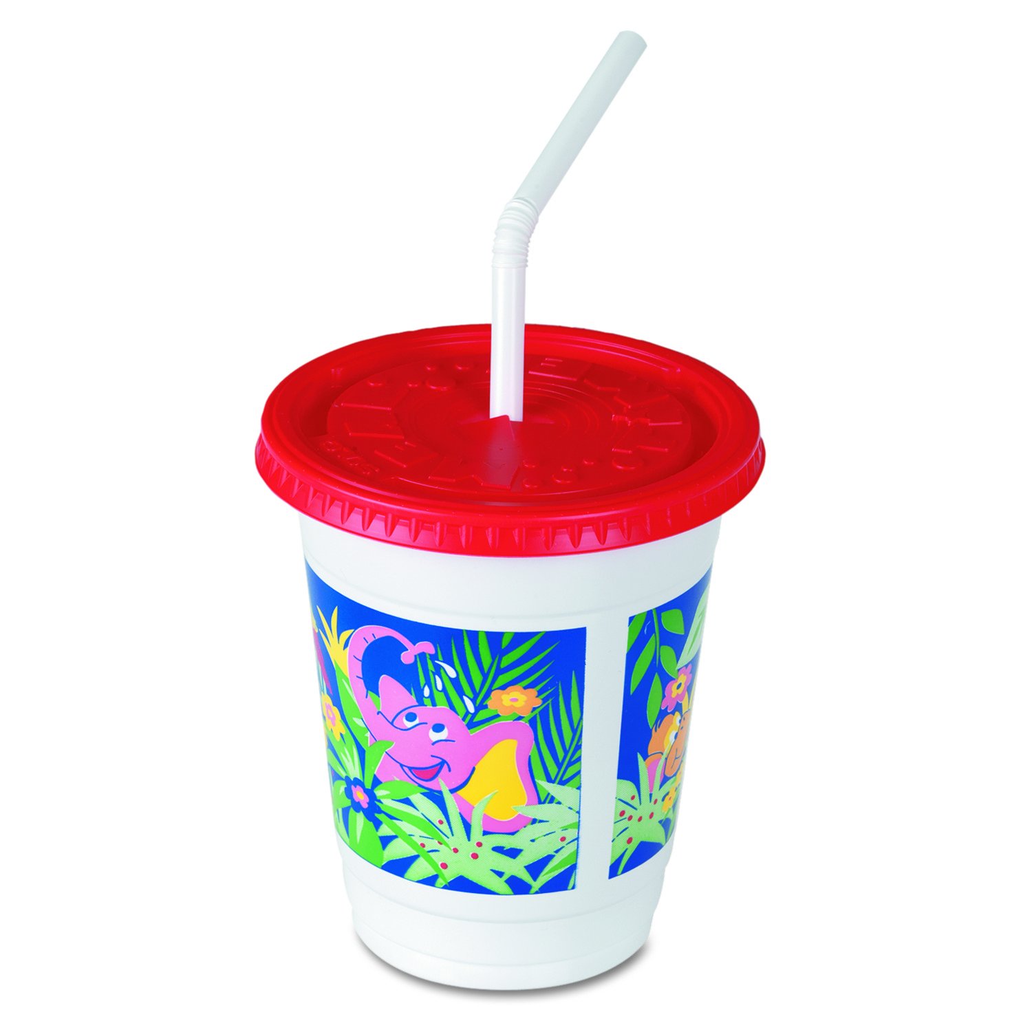 Solo CC12C-J5145 12 oz Jungle Themed Kids Plastic Cups with Lids & Straws - BPA Free, 250 Sets Bulk Pack for Birthday Parties, School Events, and Summer Camps