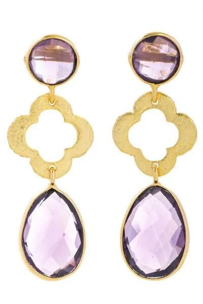 Quatrefoil Gemstone Dangle Earrings for Women - Elegant Bohemian Style Jewelry for Party, Wedding & Everyday Wear