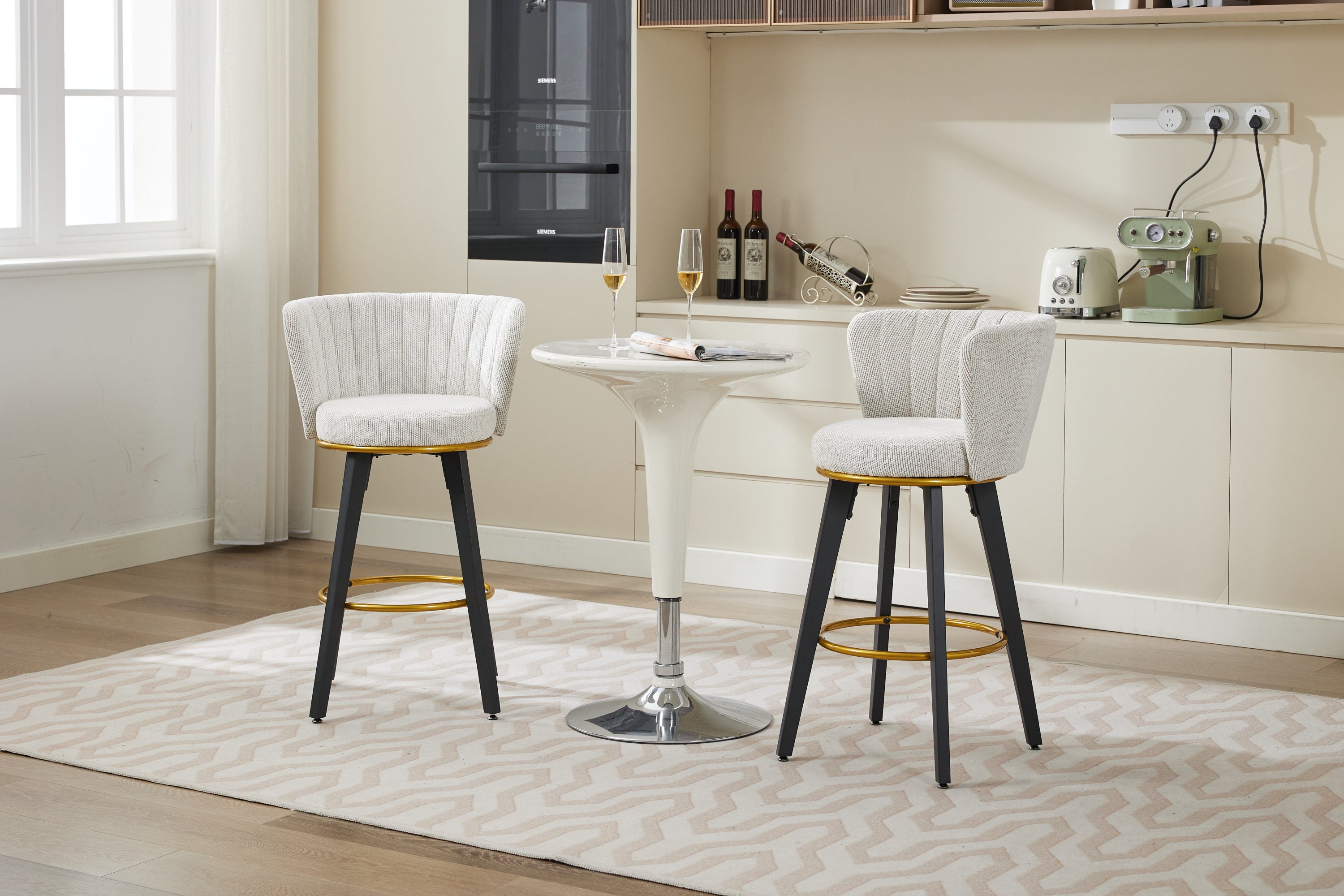 2-Pack Counter Height Bar Stools with 360° Swivel, Upholstered Back & Metal Legs - 26 Inch Seat Height, Velvet Fabric & Gold Footrest - Perfect for Kitchen Islands, Breakfast Bars & Home Decor