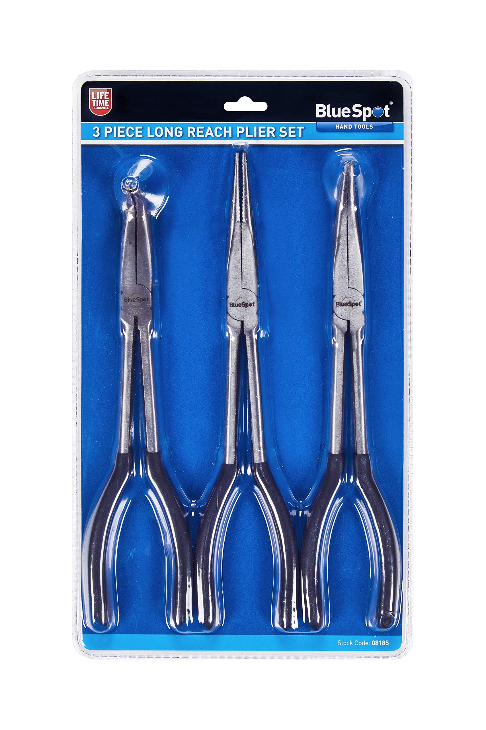 Blue Spot 08185 3-Piece Long Reach Plier Set - Silver Professional Automotive & Electrical Repair Tools for Hard-to-Reach Areas