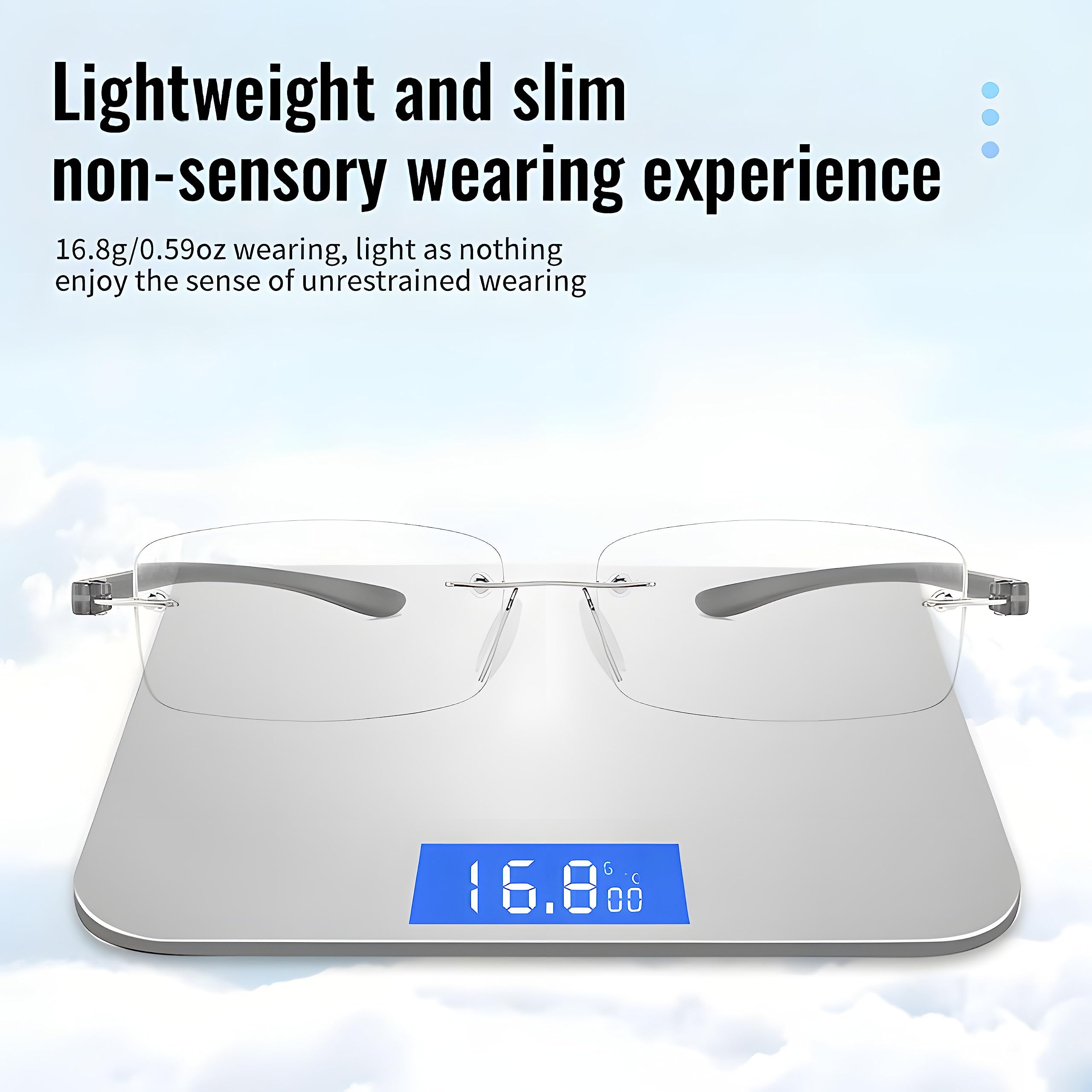 2 Pack Blue Light Blocking Reading Glasses for Men & Women, Anti-Glare Computer Glasses with Frameless Design - Perfect for Office Work, Gaming & Screen Time
