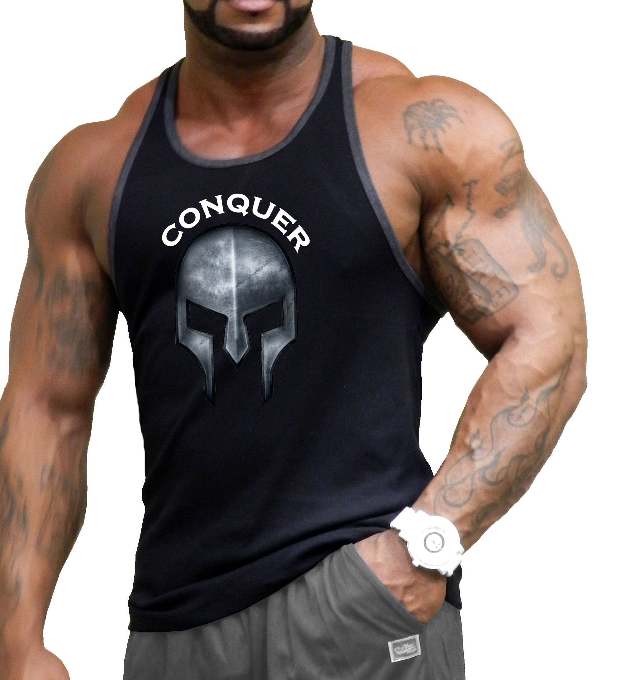 Men's Gym Tank Top - Breathable Workout Shirt for Bodybuilding, Weight Lifting & Fitness Training | Conquer Design | Ideal for CrossFit, Powerlifting & Intense Training Sessions