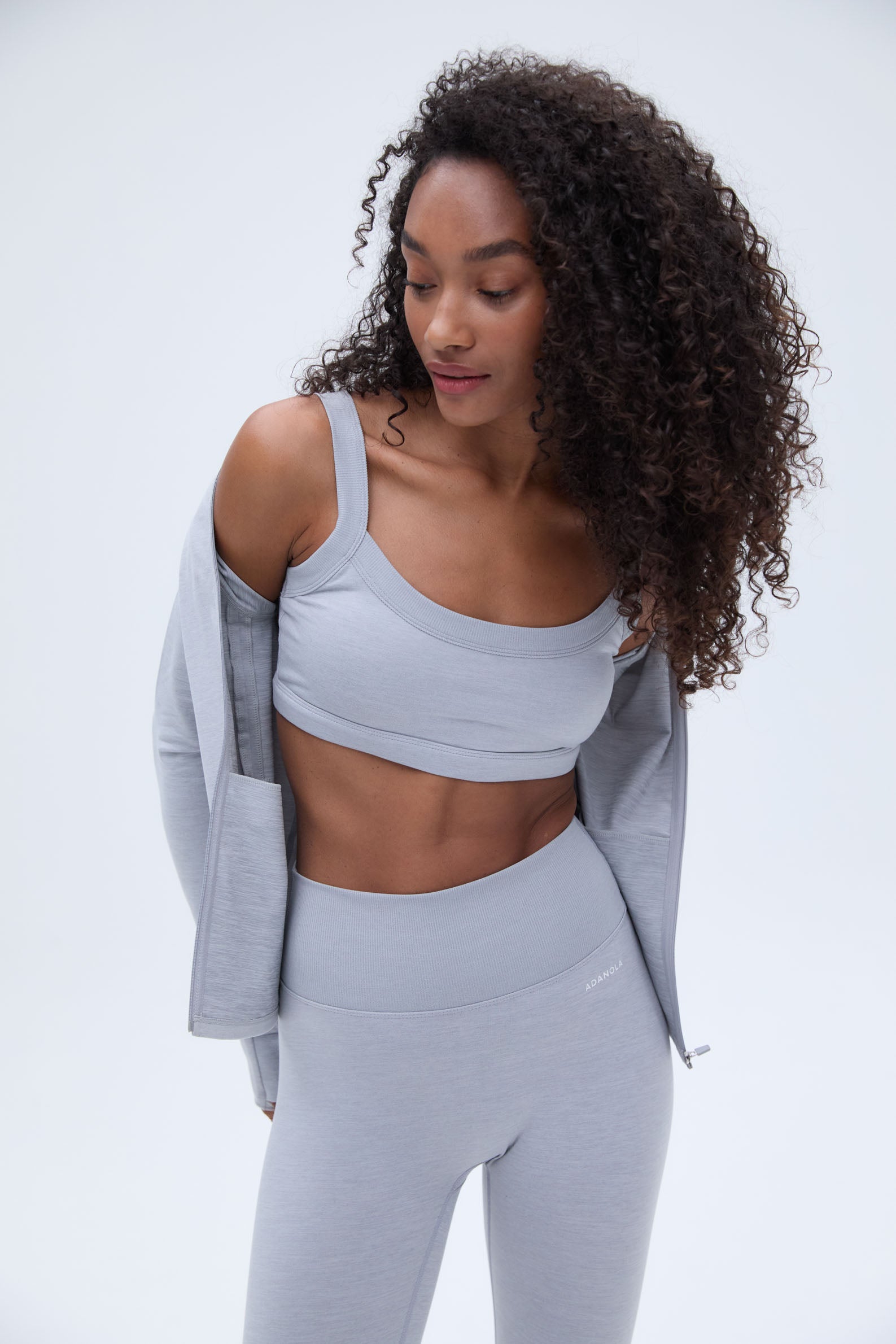 Brushed Wide Binding Bra - Light Grey Melange - Comfortable Seamless Sports Bra for Yoga, Running & Lounge Wear
