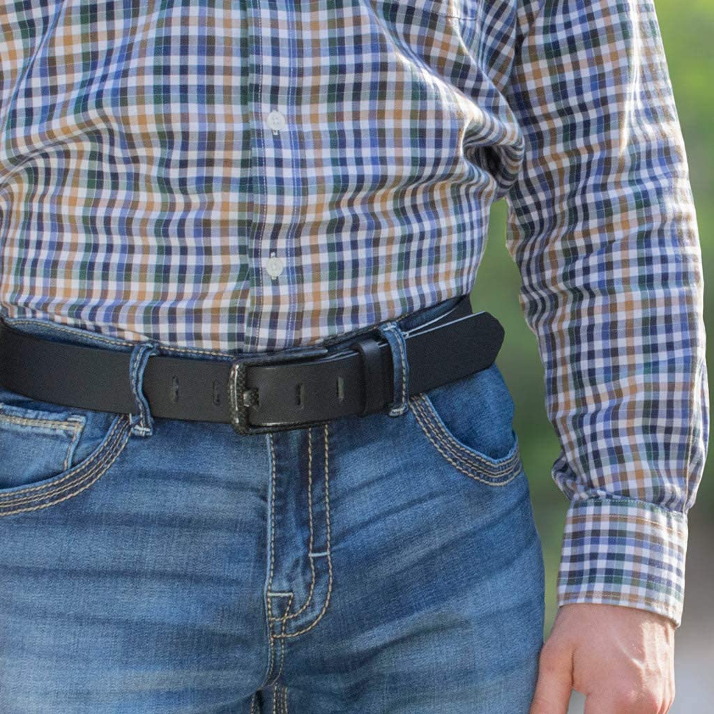 Premium Carbon Fiber Wide Pin Full Grain Leather Belt - Non-Metal, USA Made, TSA Friendly, Nickel Free Buckle | Durable Dress Belt for Business, Travel & Formal Occasions