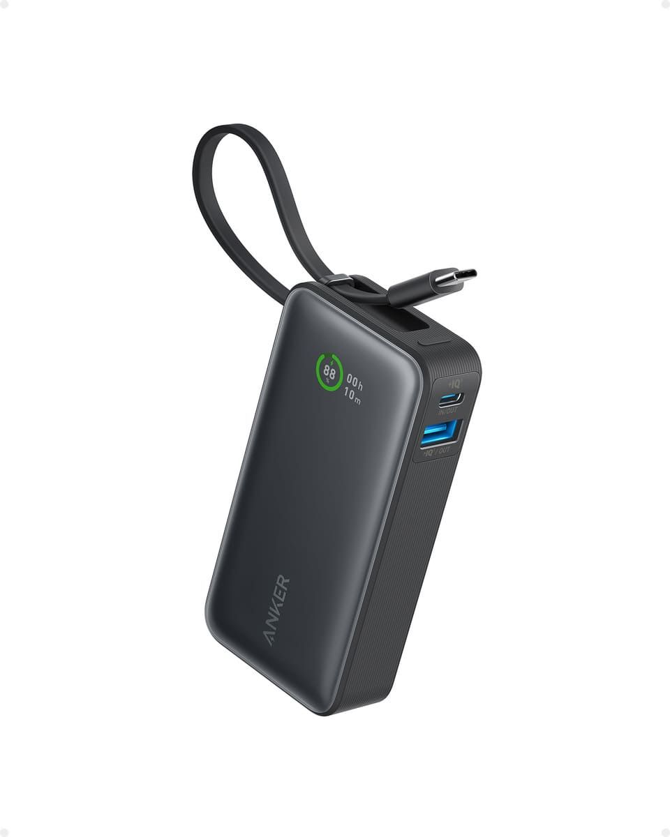 Anker Nano 10K 30W Portable Charger with Built-In USB C Cable - 10000mAh Power Bank for iPhone 15/14/13, Samsung Galaxy, iPad - Fast Charging for Travel, Camping & Everyday Use (Black)