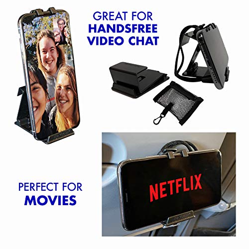 SkyClip+ Universal Phone & Tablet Holder for Airplane, Home & Office - Adjustable Inflight Phone Mount Stand Compatible with iPhone, Android, Kindle & iPad - Perfect Travel Accessory for Hands-Free Viewing (Blue)
