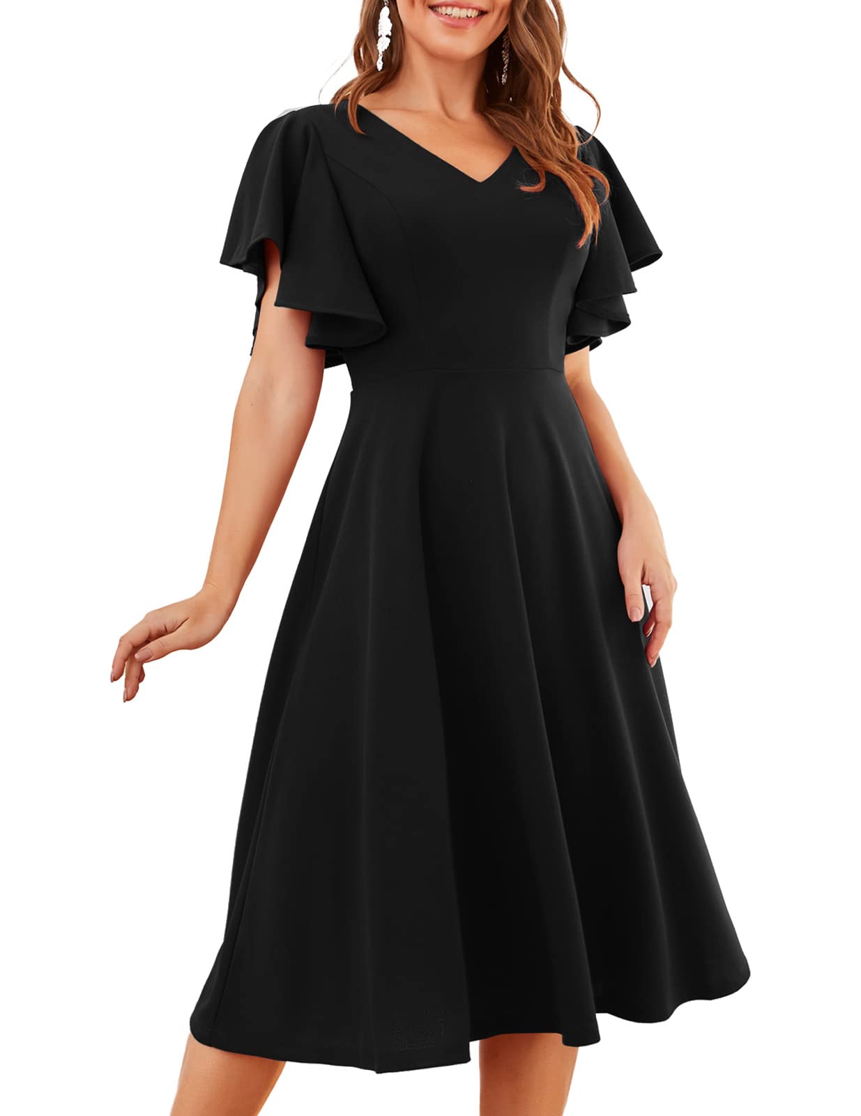 Elegant Women's Cocktail Party Dress 2025 - Short Sleeve Fit & Flare Formal Wedding Guest Dress for Bridesmaids, Tea Party & Special Occasions | Perfect for Weddings, Cocktail Parties, Bridal Showers & Evening Events