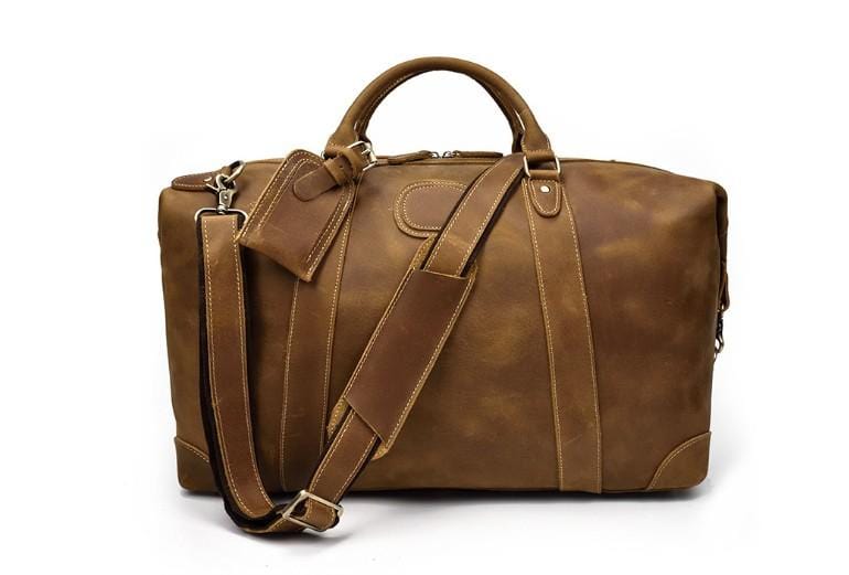 Men's Genuine Brown Leather Crossbody Travel Bag - Stylish Weekender Luggage for Business Trips & Weekend Getaways