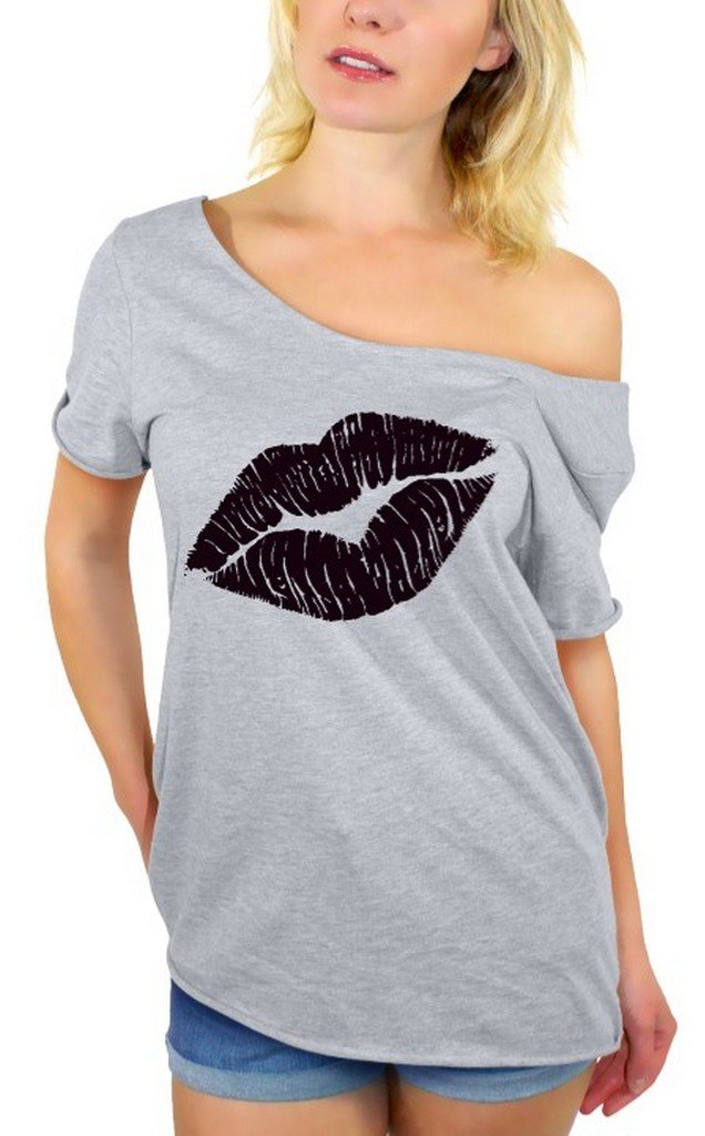 Awkwardstyles Women's Black Lips Print Off-Shoulder T-Shirt - Sexy Casual Top for Summer Outfits & Date Nights | Plus Free Bookmark Gift