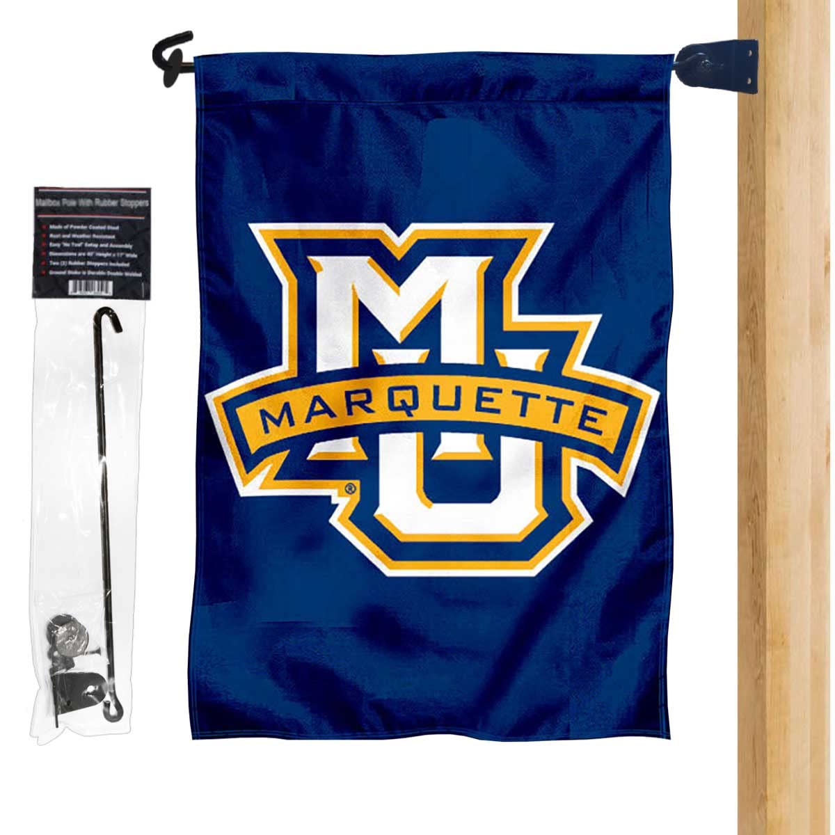 Marquette University Garden Flag & Mailbox Post Pole Mount Holder Set - Durable College Flags & Banners for School Spirit, Tailgating, and Campus Decor