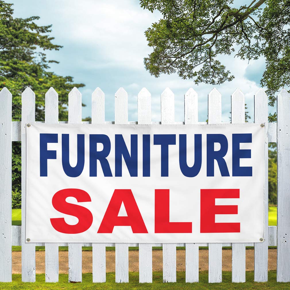 Vinyl Banner 24x36 Inches - Weatherproof Outdoor Yard Sign with 4 Grommets for Furniture Sale, Retail & Industrial Use - Blue & Red Options
