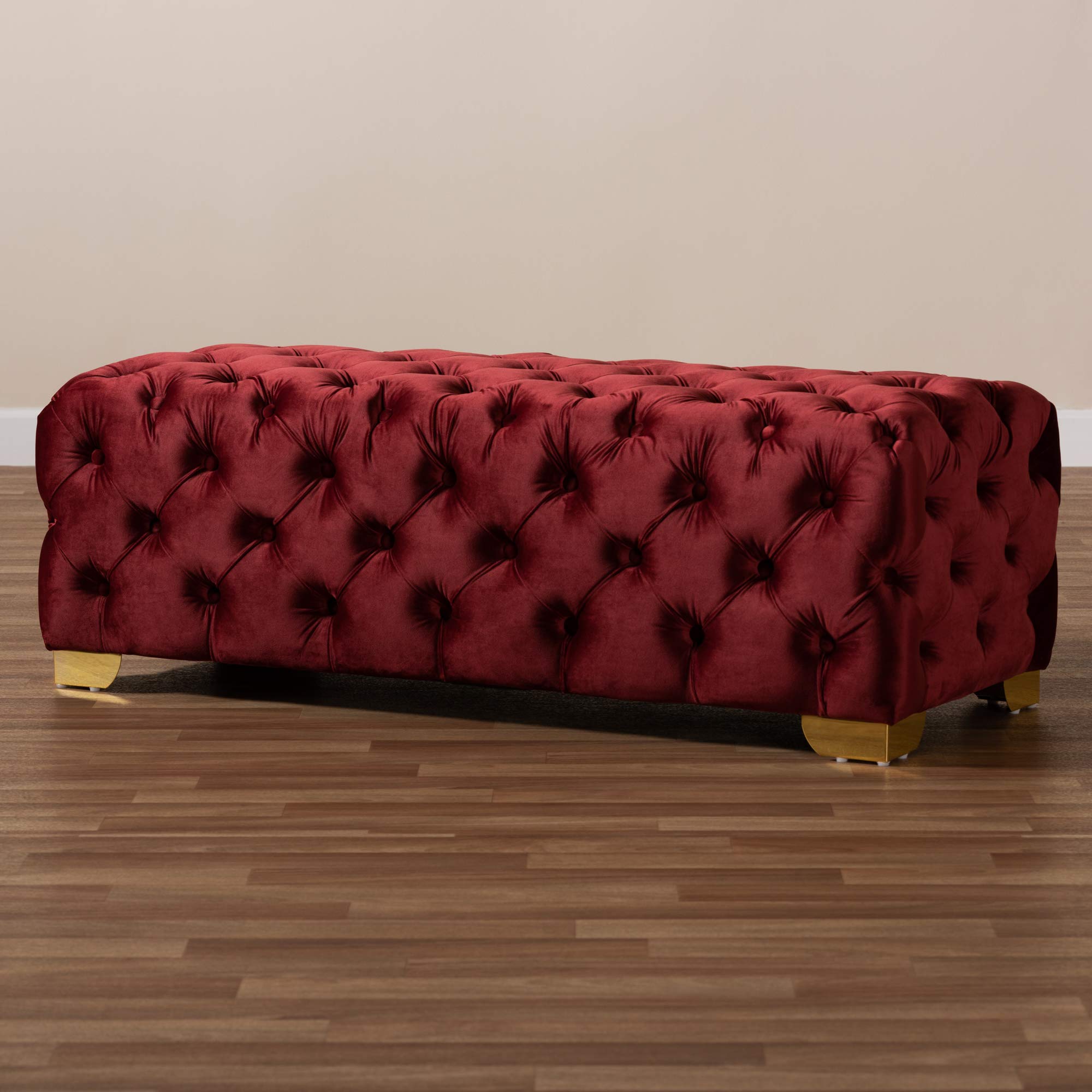 Baxton Studio Burgundy & Gold Ottoman - Modern Footrest, Storage Bench for Living Room, Bedroom, or Entryway - One Size Fits All