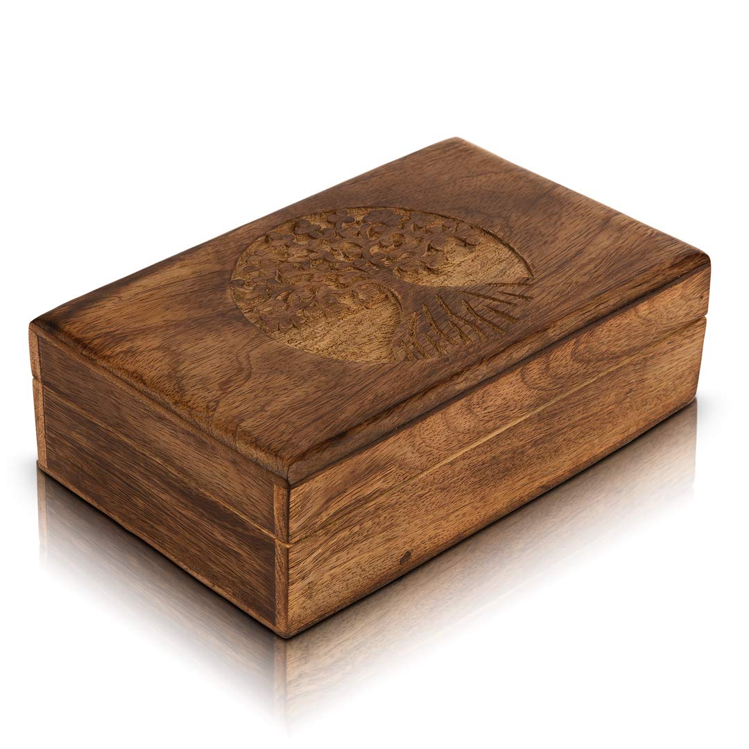 Handmade Wooden Jewelry Box with Tree of Life Carving - Jewelry Organizer, Keepsake Box, Watch Storage & Treasure Chest - Perfect Birthday, Housewarming Gift for Women - Great for Travel, Home Decor & Special Occasions