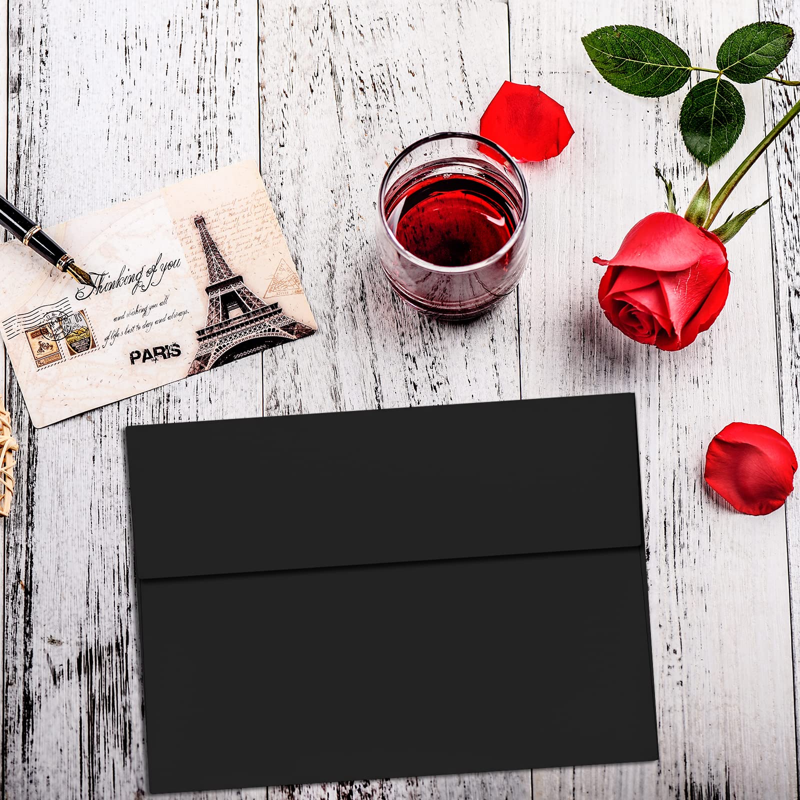 100 Pack Black 5x7 Envelopes, A7 Self Seal Invitation Envelopes for Wedding, Birthday, Baby Shower & Party Cards - Premium Quality Stationery for Greeting Cards, Invitations & Business Mailings