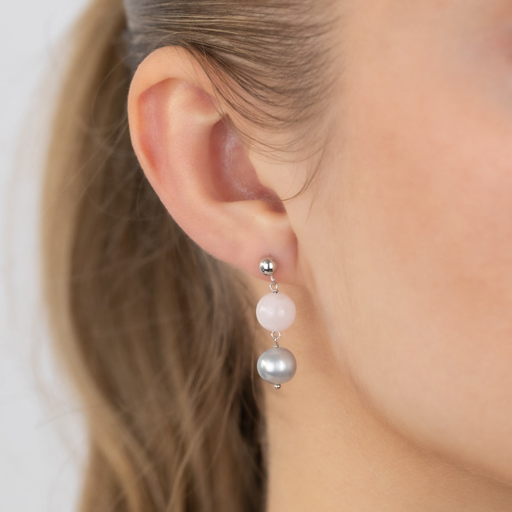 8-9mm Freshwater Grey Pearl Drop Earrings in Sterling Silver - Elegant Jewelry for Women, Perfect for Weddings, Parties & Special Occasions