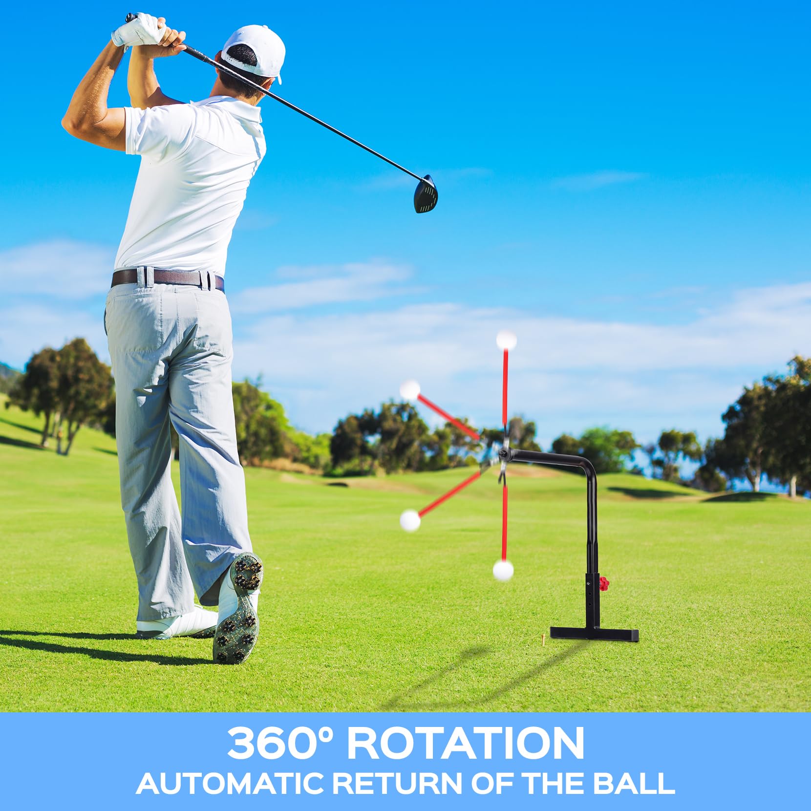 Golf Swing Trainer with 3 Height Adjustments - Golf Practice Equipment & Simulator Accessories - Swing Training Aid for Men & Women | Perfect for Indoor/Outdoor Driving Range Practice