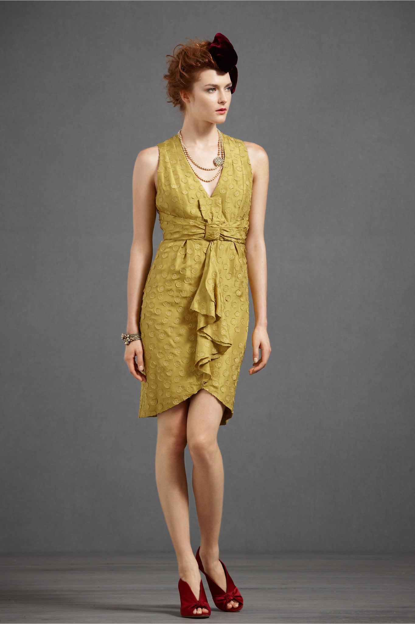 BHLDN Tethered Dots Dress in Lemongrass - Floral Print Midi Dress for Wedding Guest, Bridal Shower & Summer Occasions