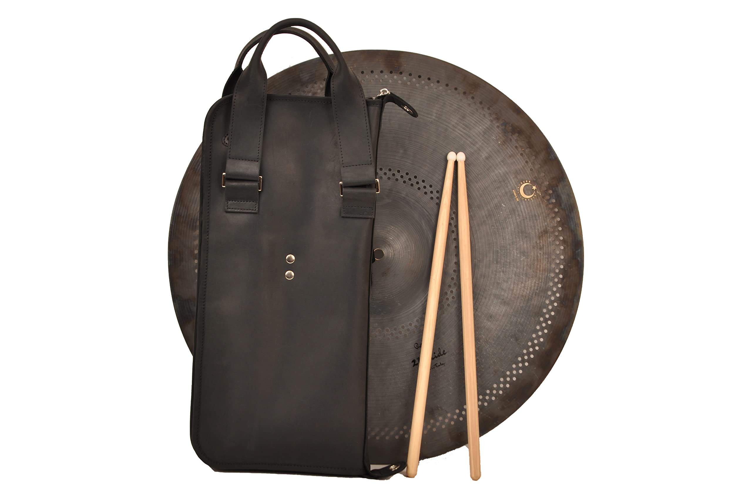 Handmade Genuine Leather Drumstick Bag with Drum Key Holder - Large Black Drum Stick Case for Drummers, Perfect for Gig, Practice & Travel