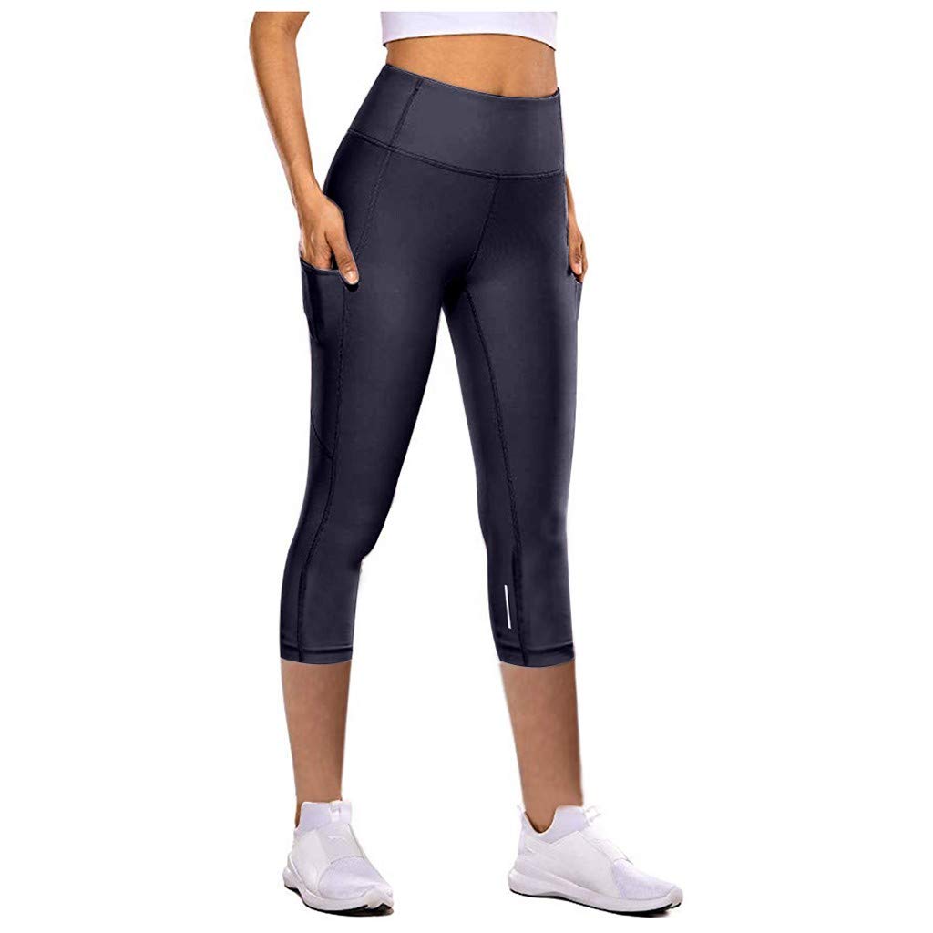 TUSANG Women's High Waisted Yoga Pants - Elastic Quick Dry Workout Leggings with Reflective Stripes for Running, Gym & Lounge Wear