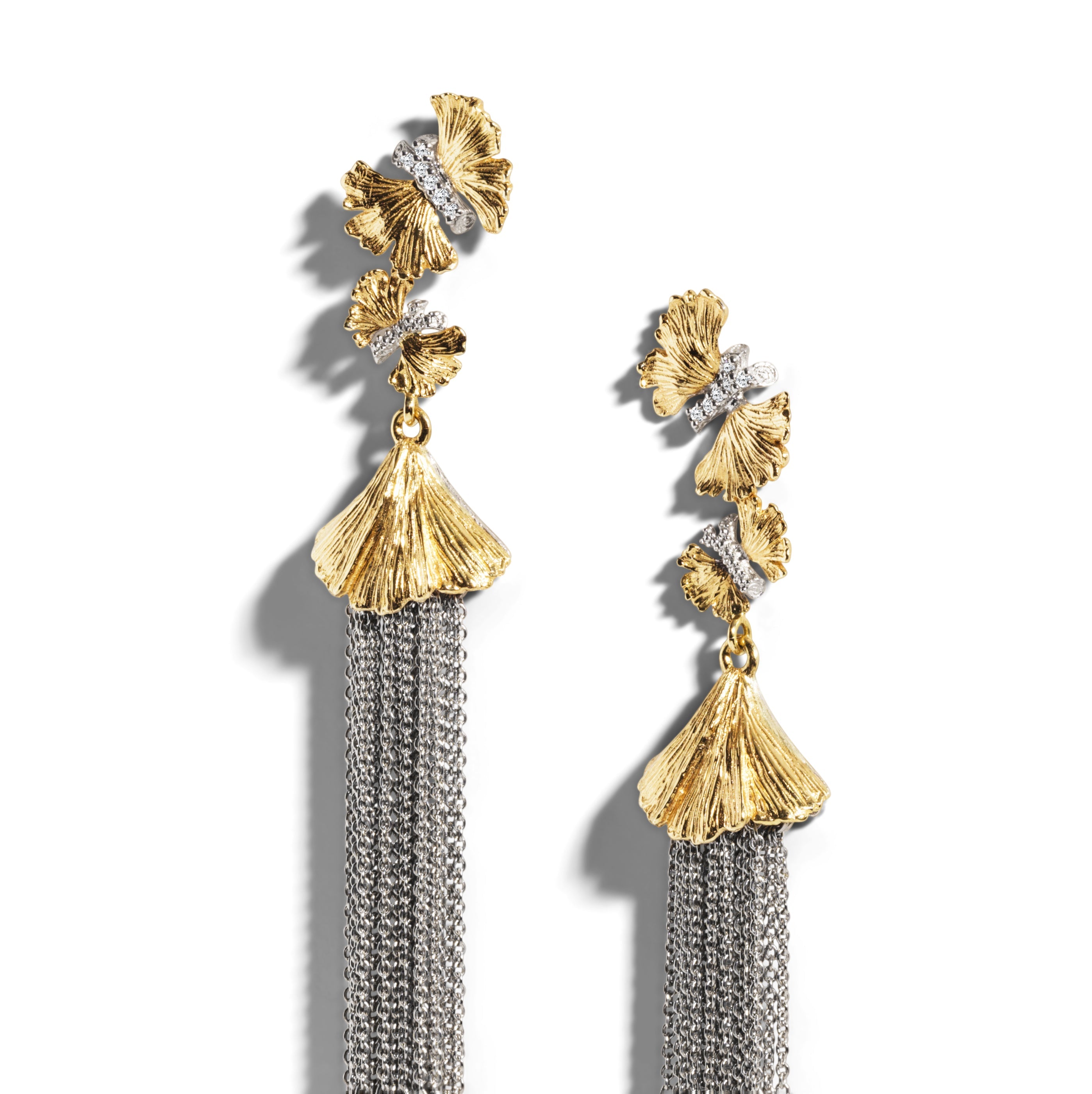 Elegant Butterfly Ginkgo Leaf Tassel Earrings with Diamond Accents - Perfect for Weddings, Parties & Special Occasions