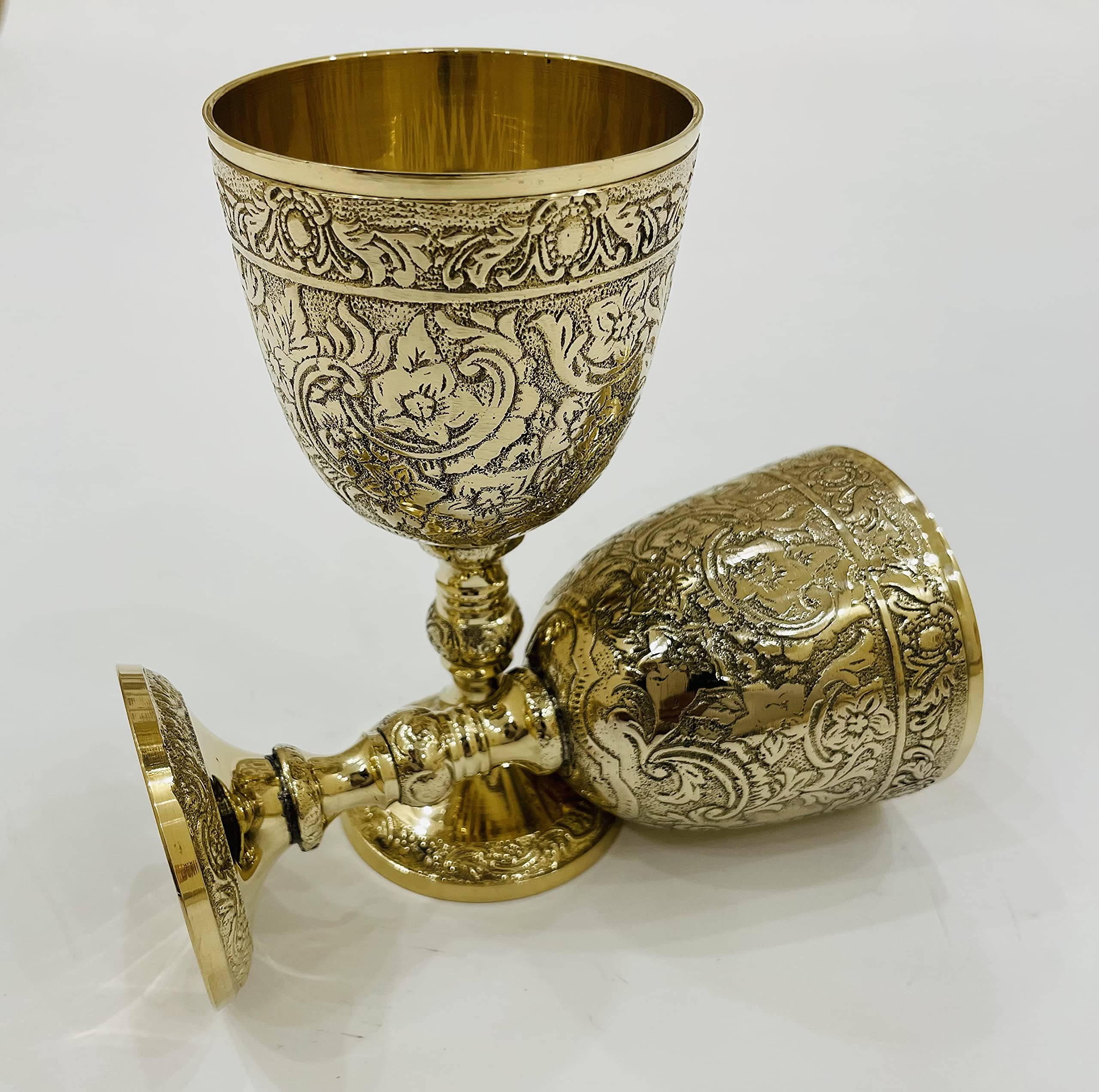Vintage Handmade Brass King Royal Chalice Goblet - 6