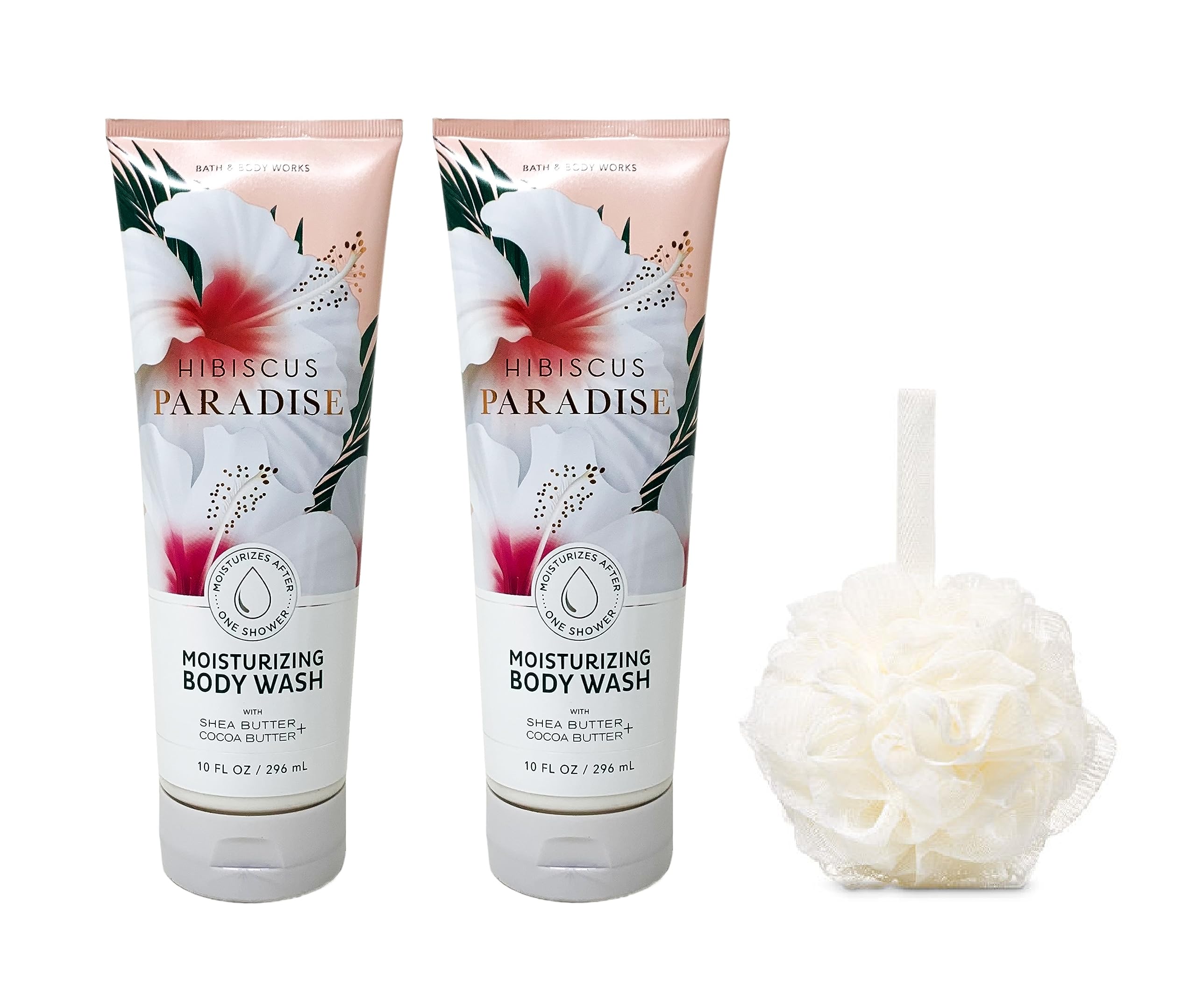 Bath & Body Works Hibiscus Paradise Moisturizing Body Wash Gift Set with Shower Sponge - Full Size Hydrating Shower Gel for Women - Perfect for Spa Days, Self-Care Gifts & Relaxing Bath Time