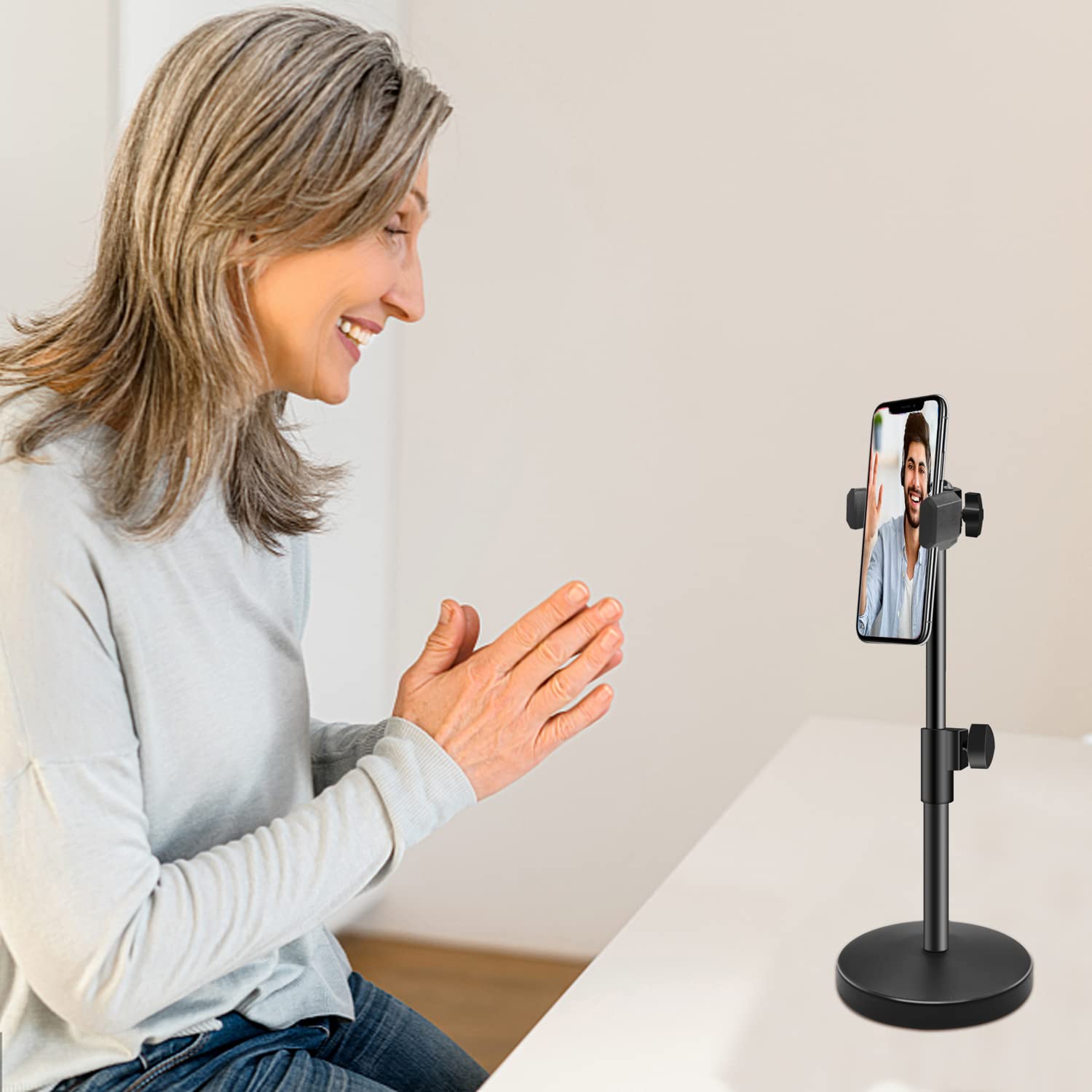 Adjustable Phone Stand for Desk - 360° Rotatable Phone Holder with Clip for iPhone 14/13/12 Pro, Samsung Galaxy S22, Webcams & Most Smartphones - Perfect for Video Recording, Zoom Meetings, Live Streaming & Hands-Free Viewing